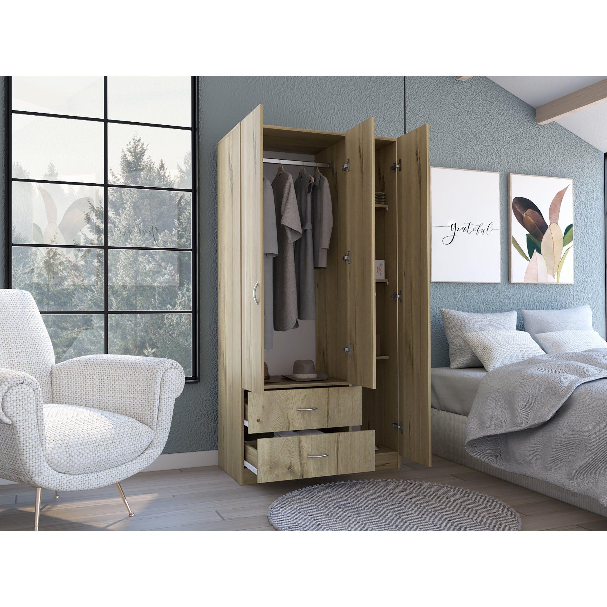 Closet 3 Puertas 2 Cajones Café Claro Y Blanco 180X90X47 Cm-9