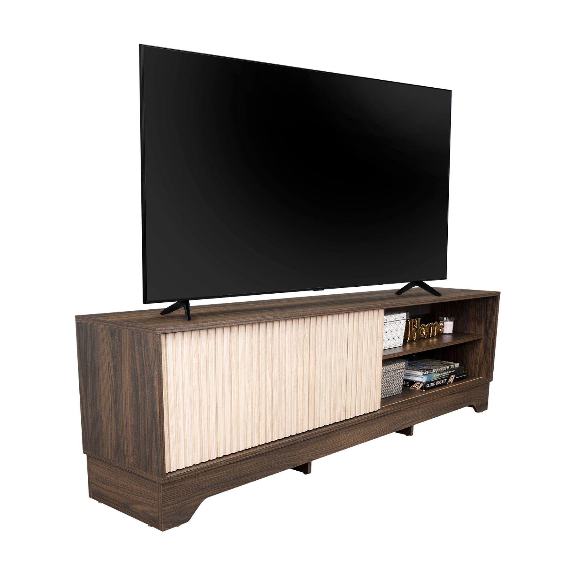 Rack Tv75" 1 Puerta 52,4X180X36,3 Cm Café Oscuro Y Beige-0