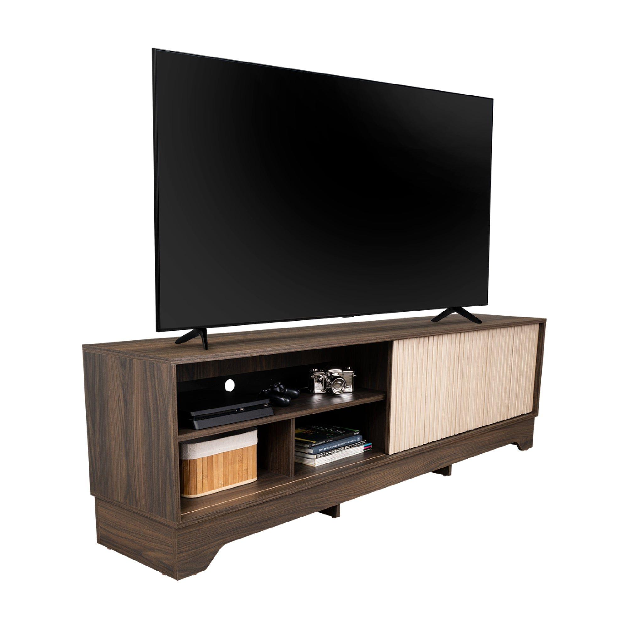Rack Tv75" 1 Puerta 52,4X180X36,3 Cm Café Oscuro Y Beige-1