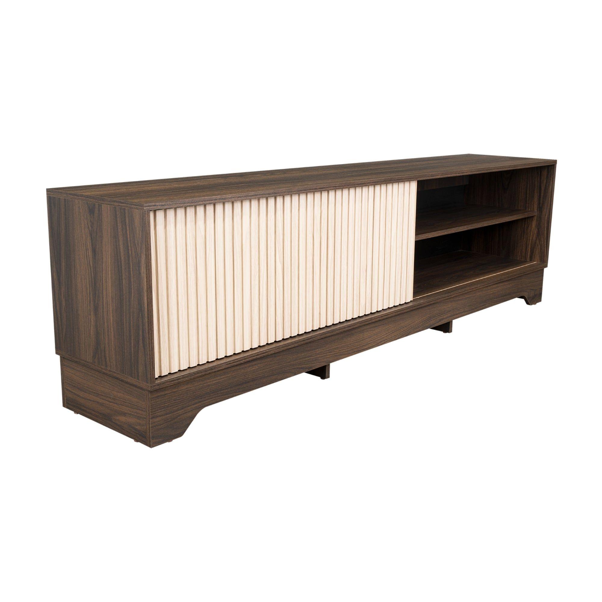 Rack Tv75" 1 Puerta 52,4X180X36,3 Cm Café Oscuro Y Beige-2