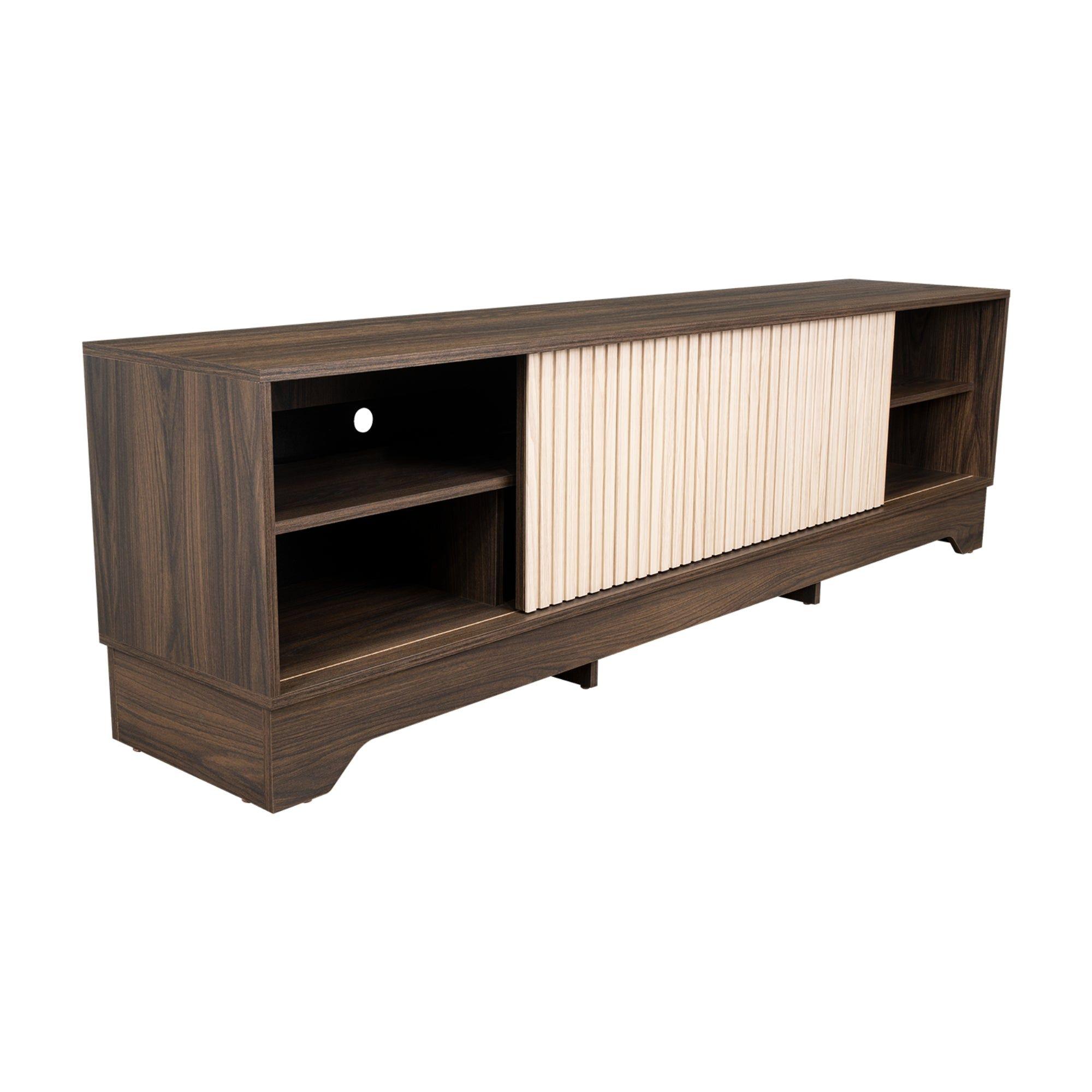 Rack Tv75" 1 Puerta 52,4X180X36,3 Cm Café Oscuro Y Beige-3