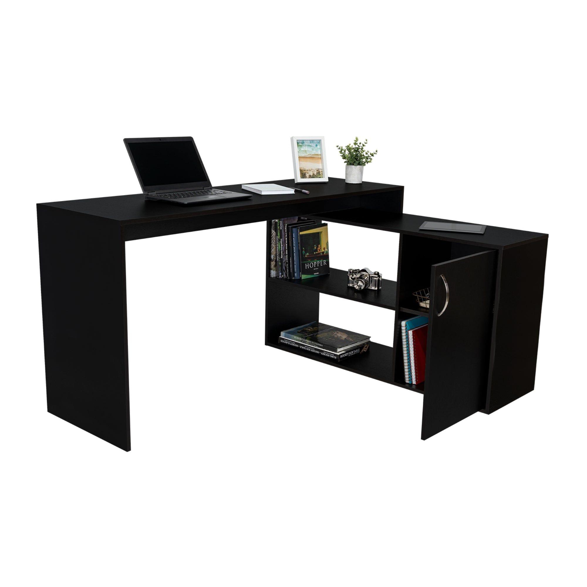 ESCRITORIO EN L 1 PUERTA Y ESTANTES  FM-032N - NEGRO-2