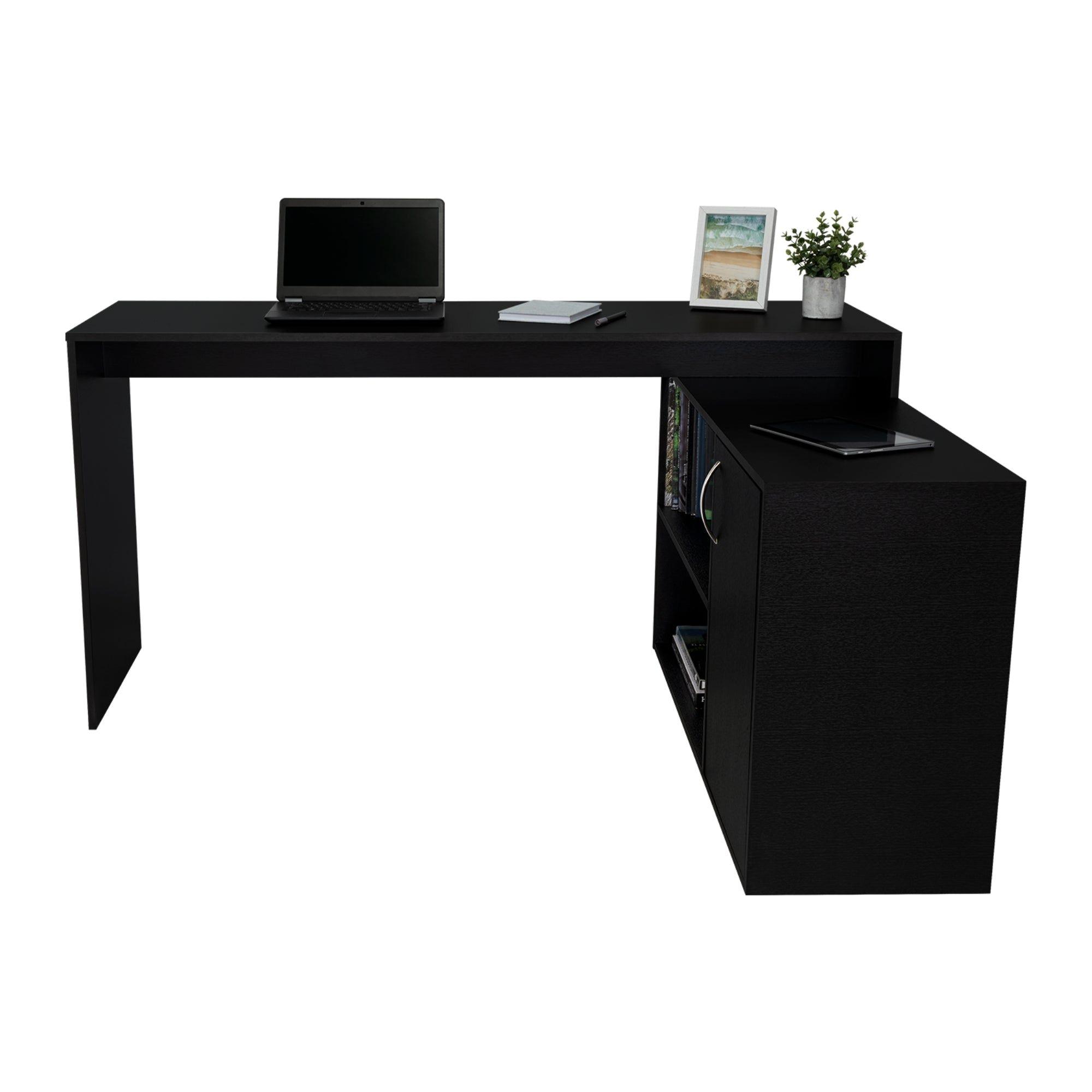 ESCRITORIO EN L 1 PUERTA Y ESTANTES  FM-032N - NEGRO-3
