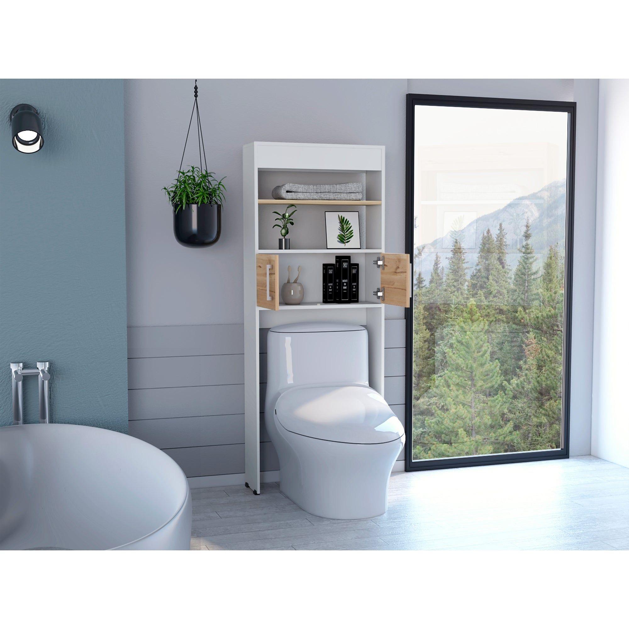 Estante Wc 2 Puertas 3 Repisa Fm-008B Blanco Y Café Claro-9