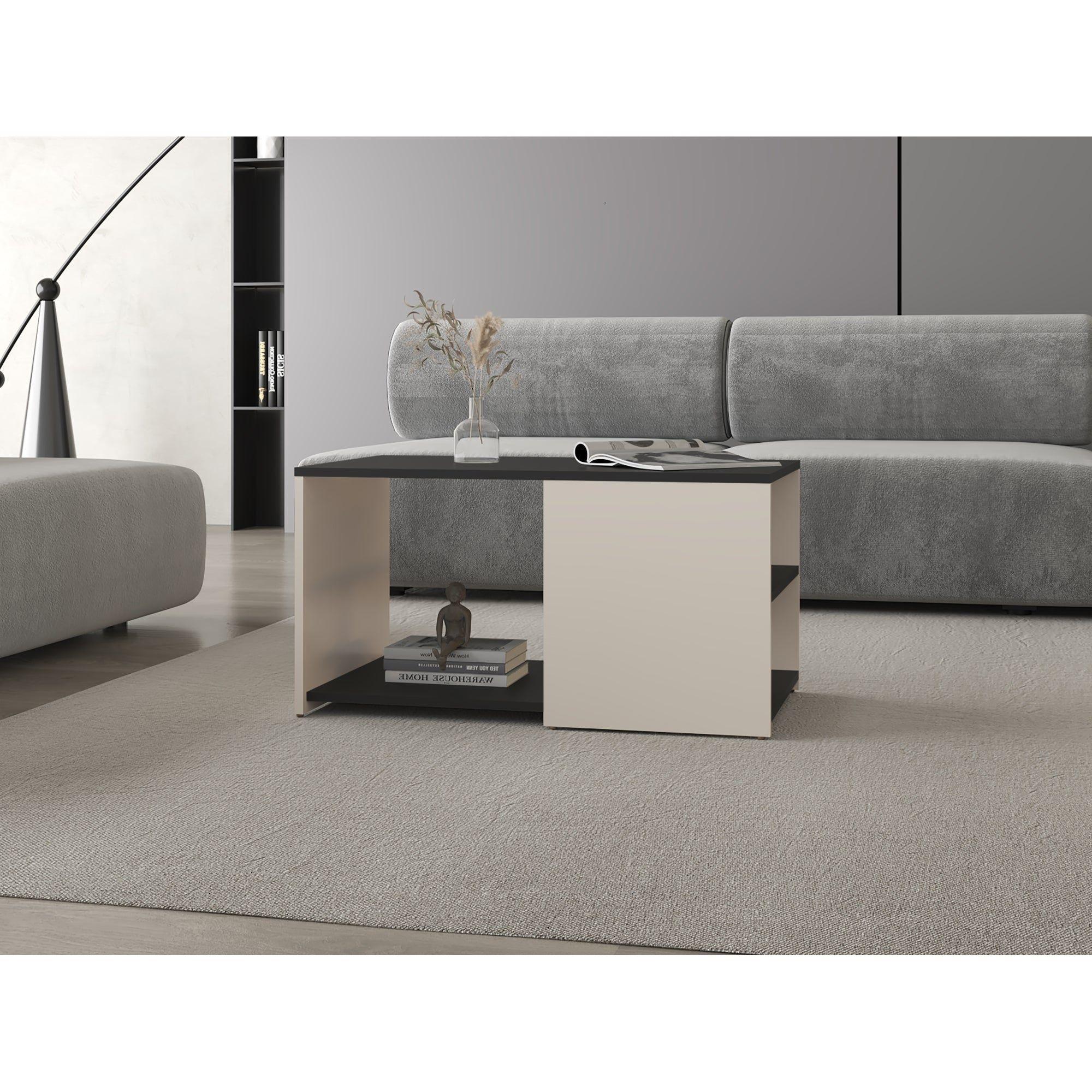 Mesa Centro 80X45X42,1 Cm Beige Y Negro-4