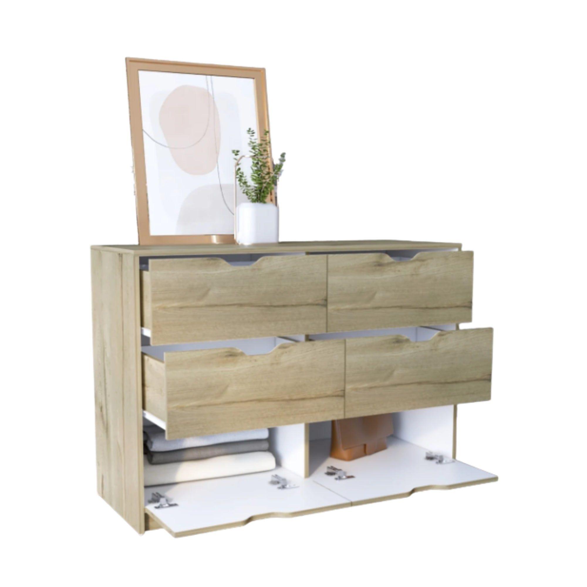 Mueble Comoda 4 Cajones 2 Puertas 77,6X107,1X41,6 Cm Café Claro-2