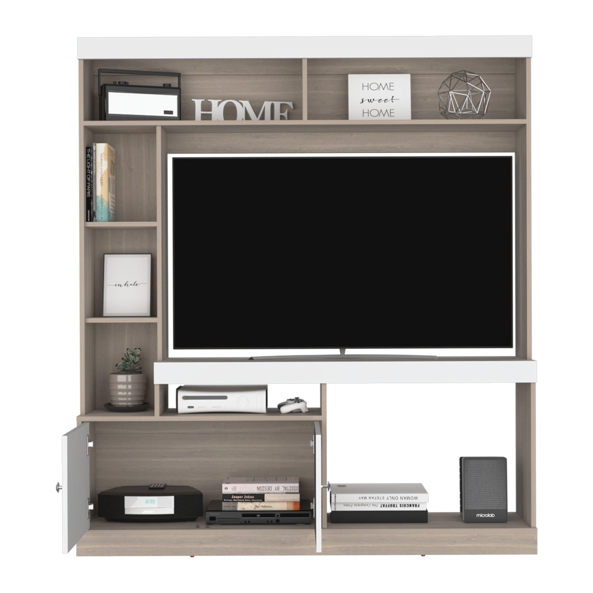 Estante Tv 65" 180,6X180X30,3 Cm Café Claro Y Blanco-2