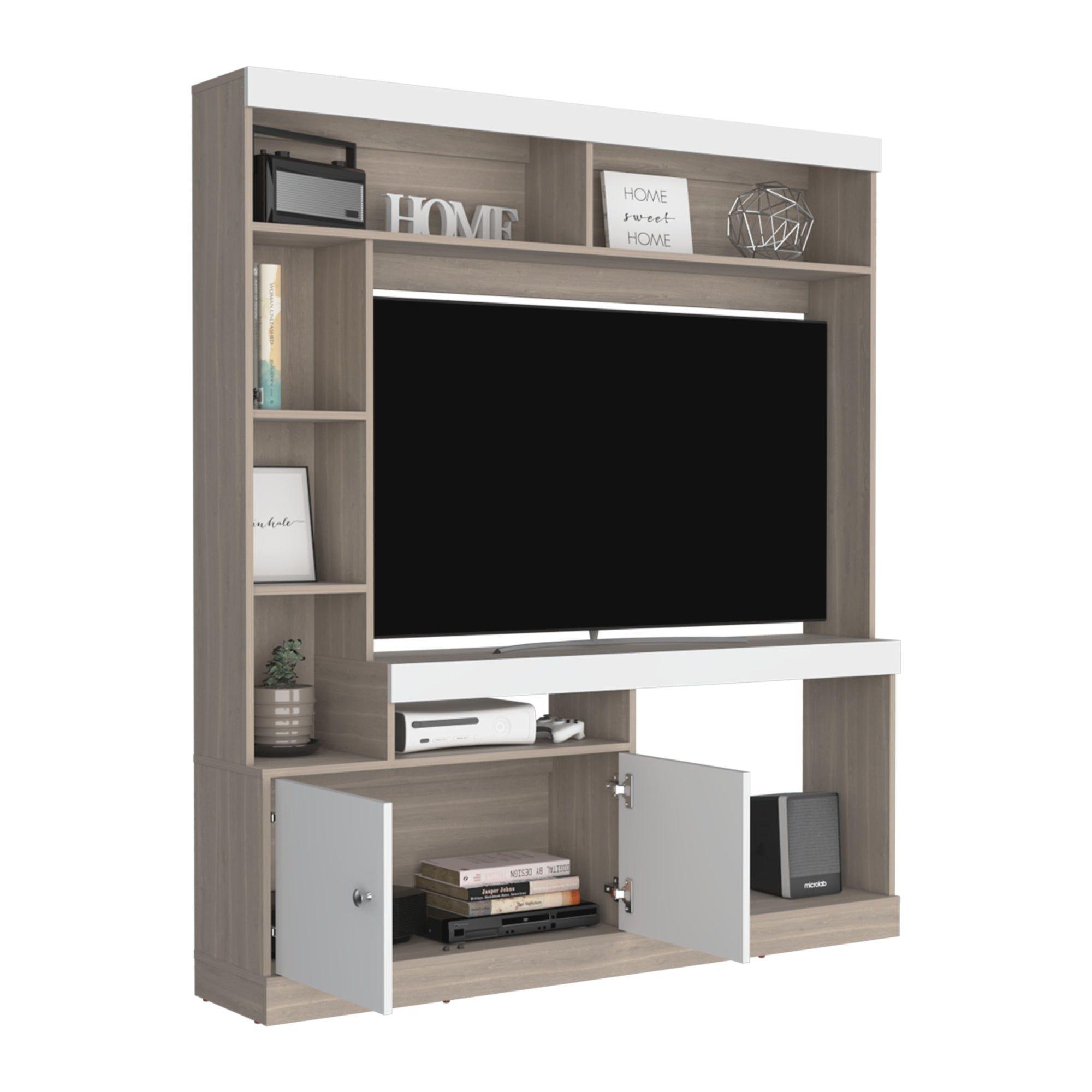 Estante Tv 65" 180,6X180X30,3 Cm Café Claro Y Blanco-3
