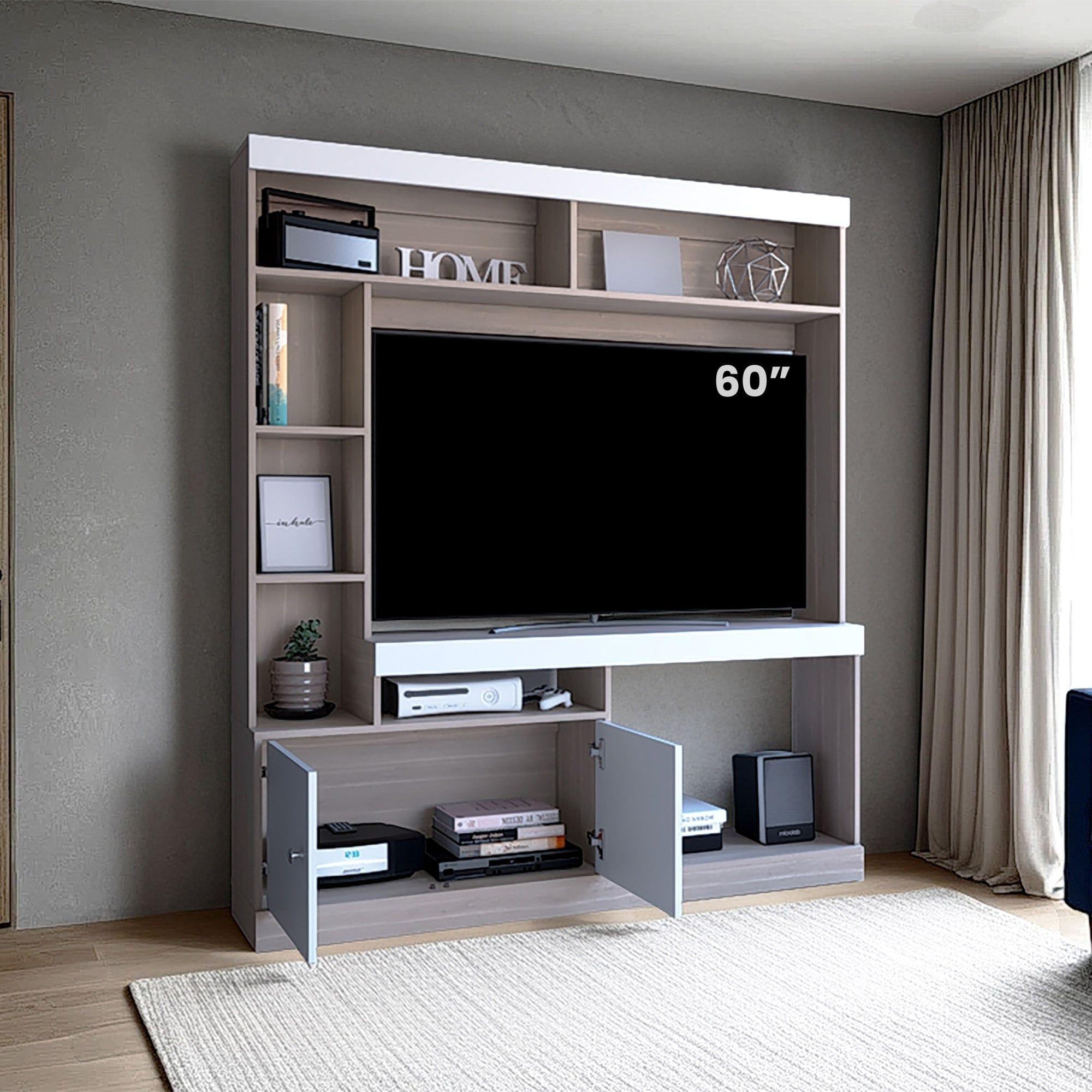 Estante Tv 65" 180,6X180X30,3 Cm Café Claro Y Blanco-5