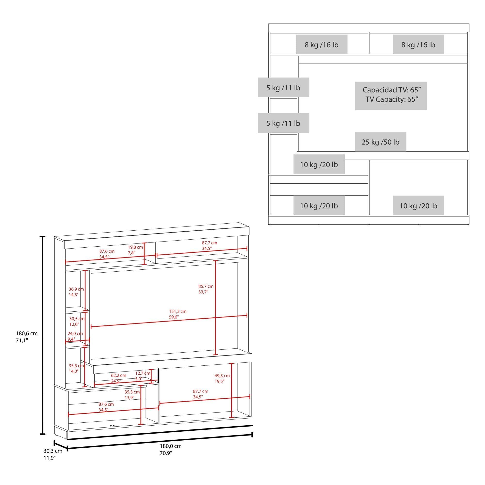 Estante Tv 65" 180,6X180X30,3 Cm Café Claro Y Blanco-6