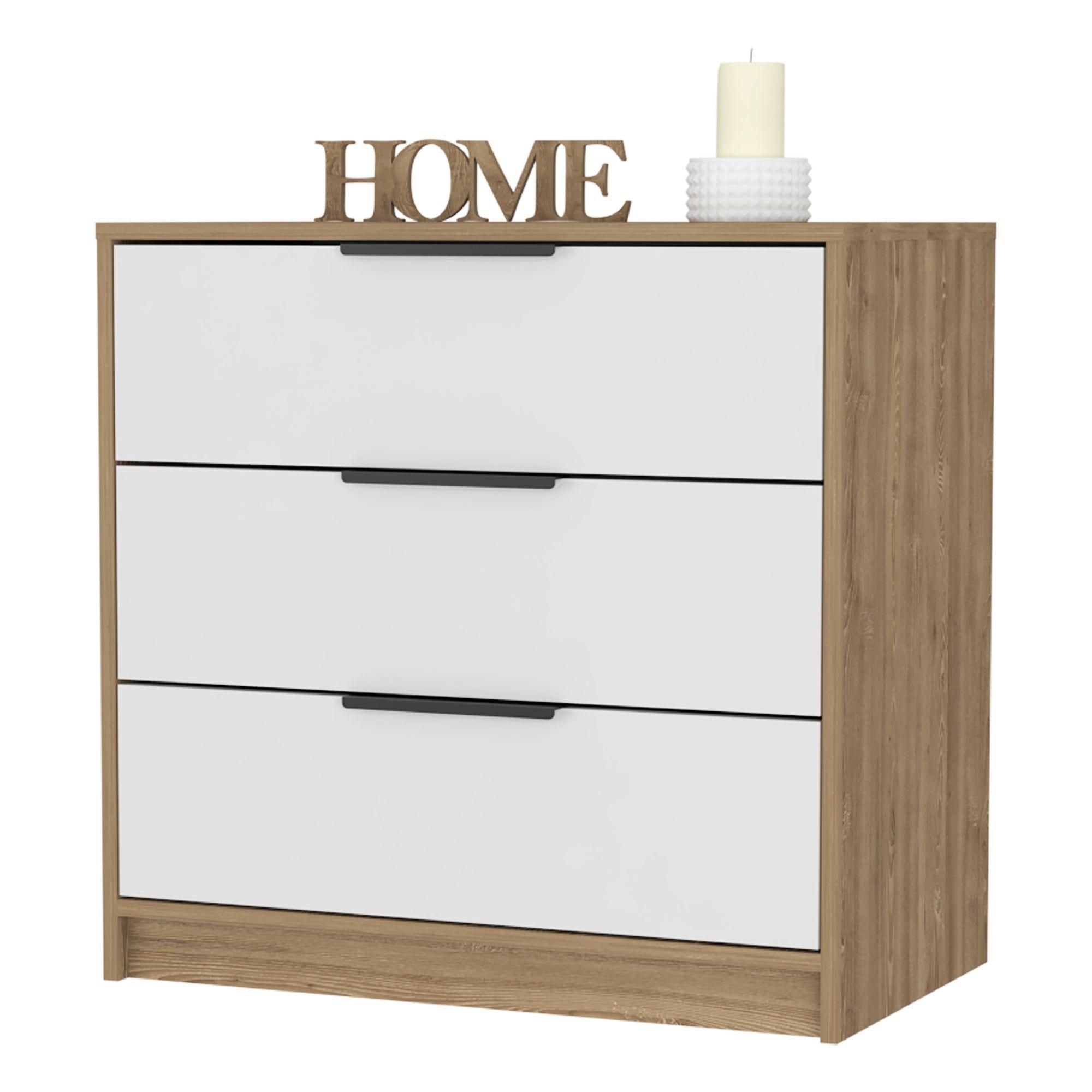 COMODA 3 CAJONES FM-001O - CAFE OSCURO Y BLANCO-2