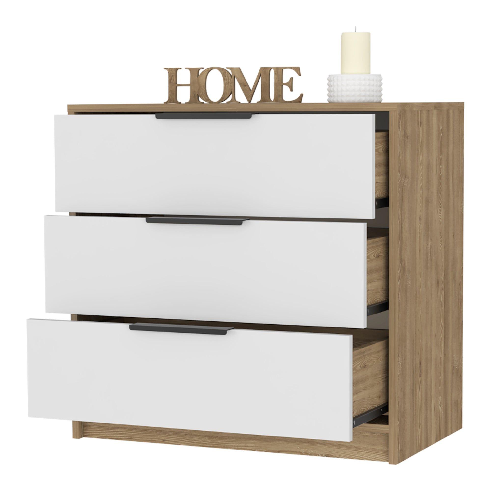 COMODA 3 CAJONES FM-001O - CAFE OSCURO Y BLANCO-3