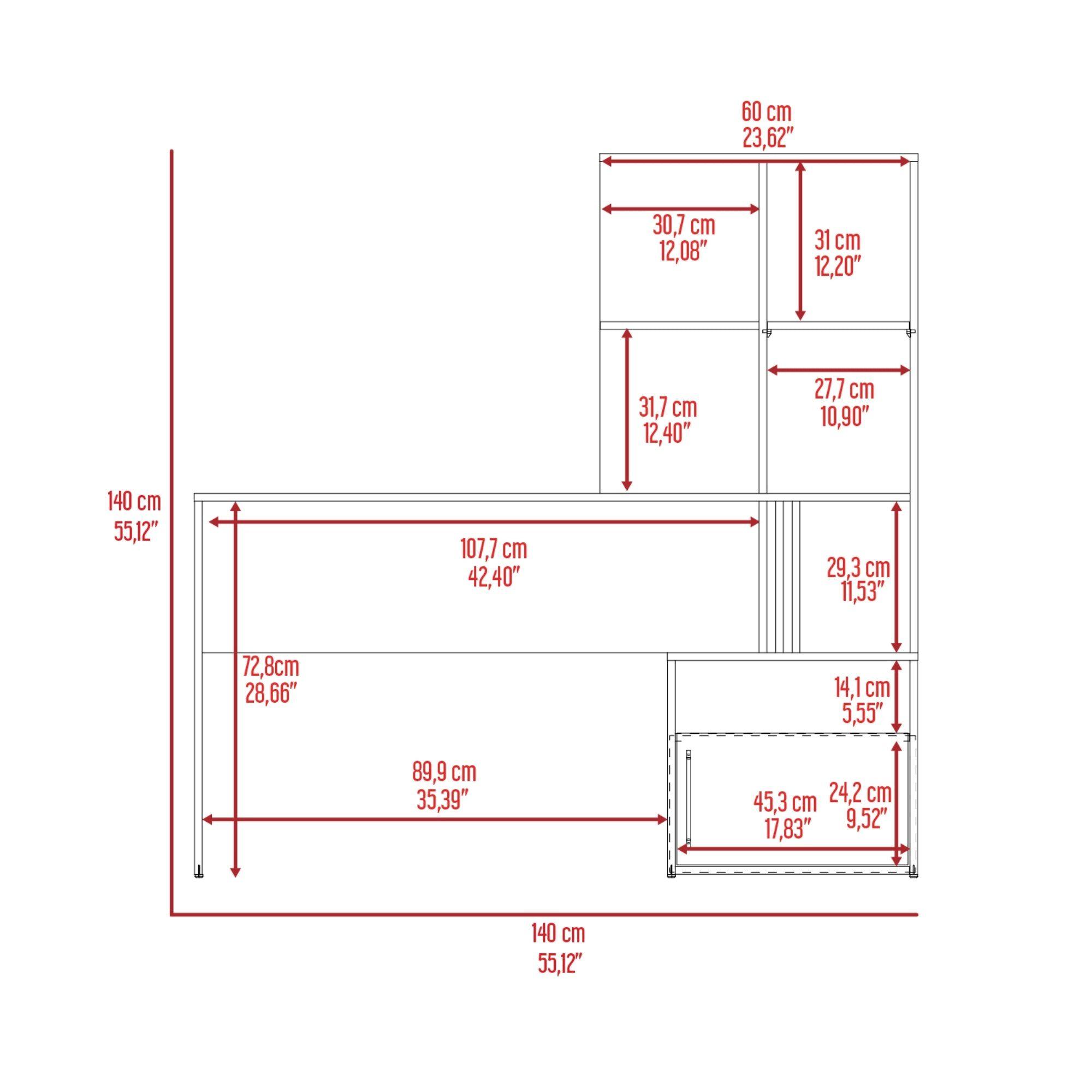 Escritorio Con Biblioteca Incorporada 1 Puerta 140 Cm Blanco Y Café Claro-4
