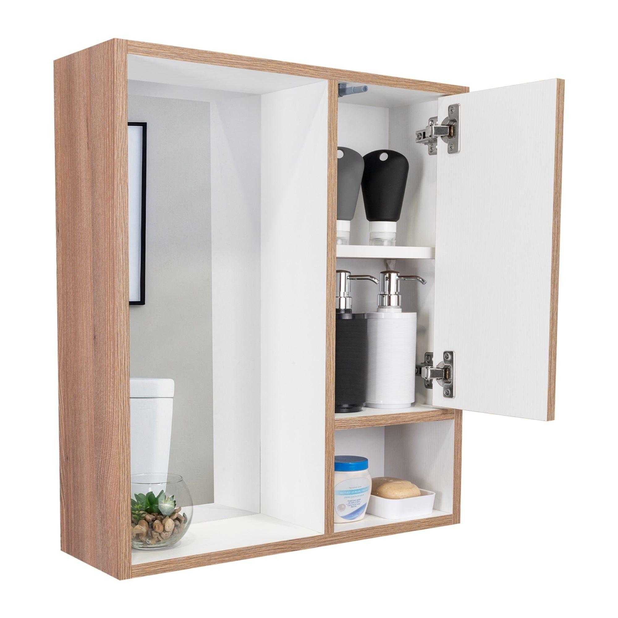 Mueble Botiquin De Baño Con Espejo 59,1X51,5X16,5 Cm Café Claro-2