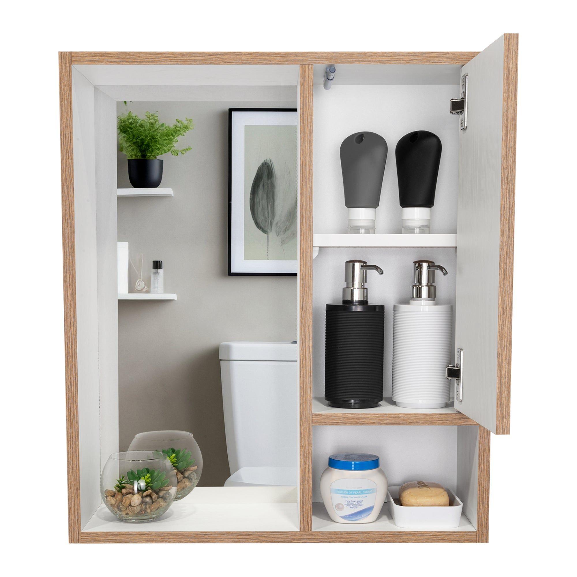 Mueble Botiquin De Baño Con Espejo 59,1X51,5X16,5 Cm Café Claro-3