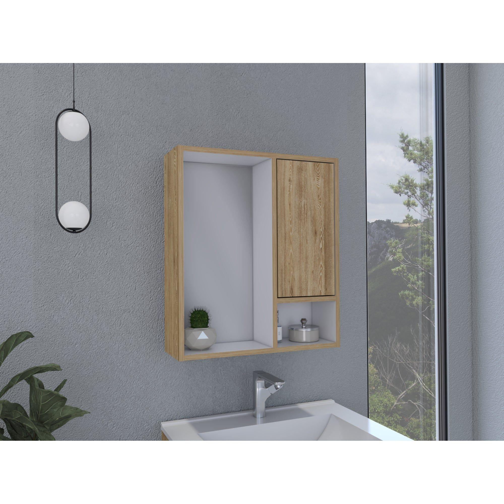 Mueble Botiquin De Baño Con Espejo 59,1X51,5X16,5 Cm Café Claro-7