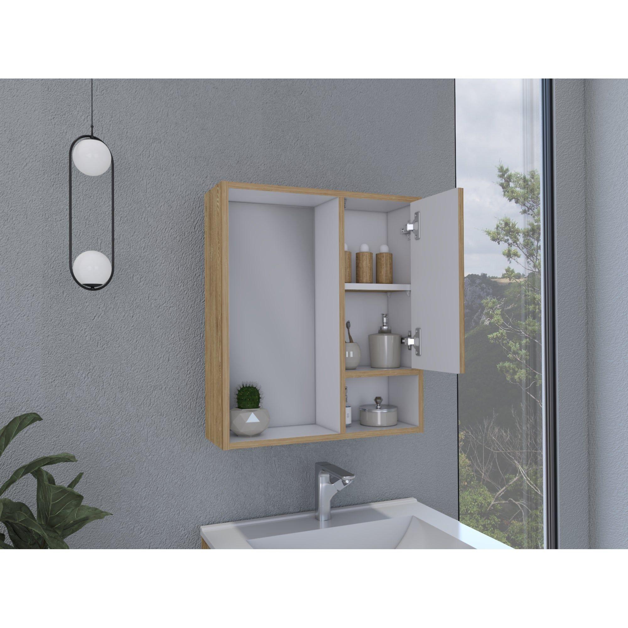 Mueble Botiquin De Baño Con Espejo 59,1X51,5X16,5 Cm Café Claro-8