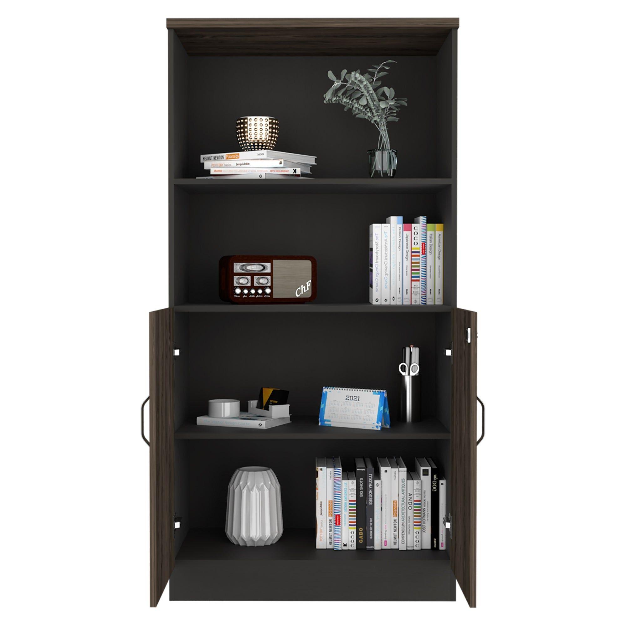 ESTANTE 2 PUERTAS FM-003N NEGRO Y CAFÉ OSCURO-2