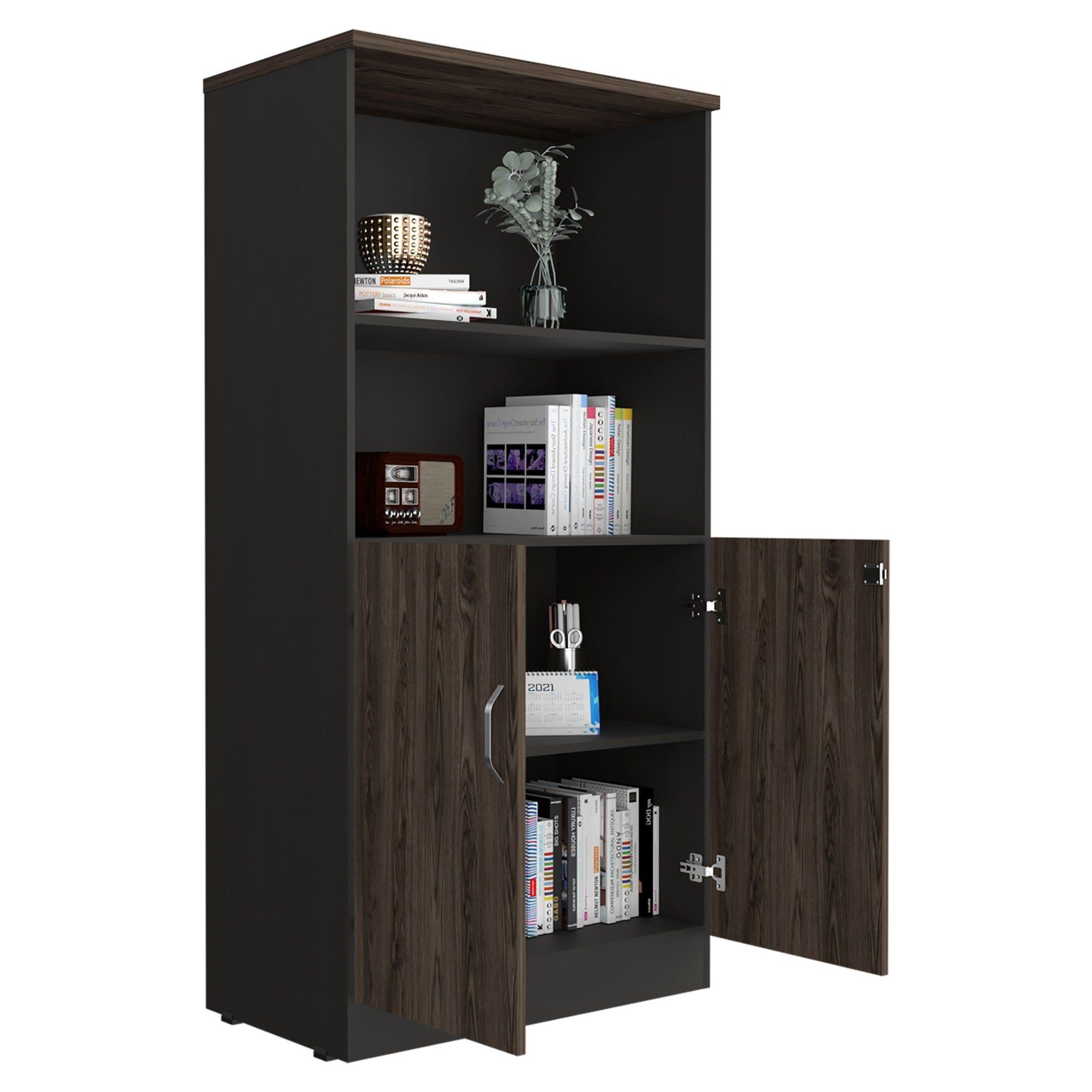 ESTANTE 2 PUERTAS FM-003N NEGRO Y CAFÉ OSCURO-3