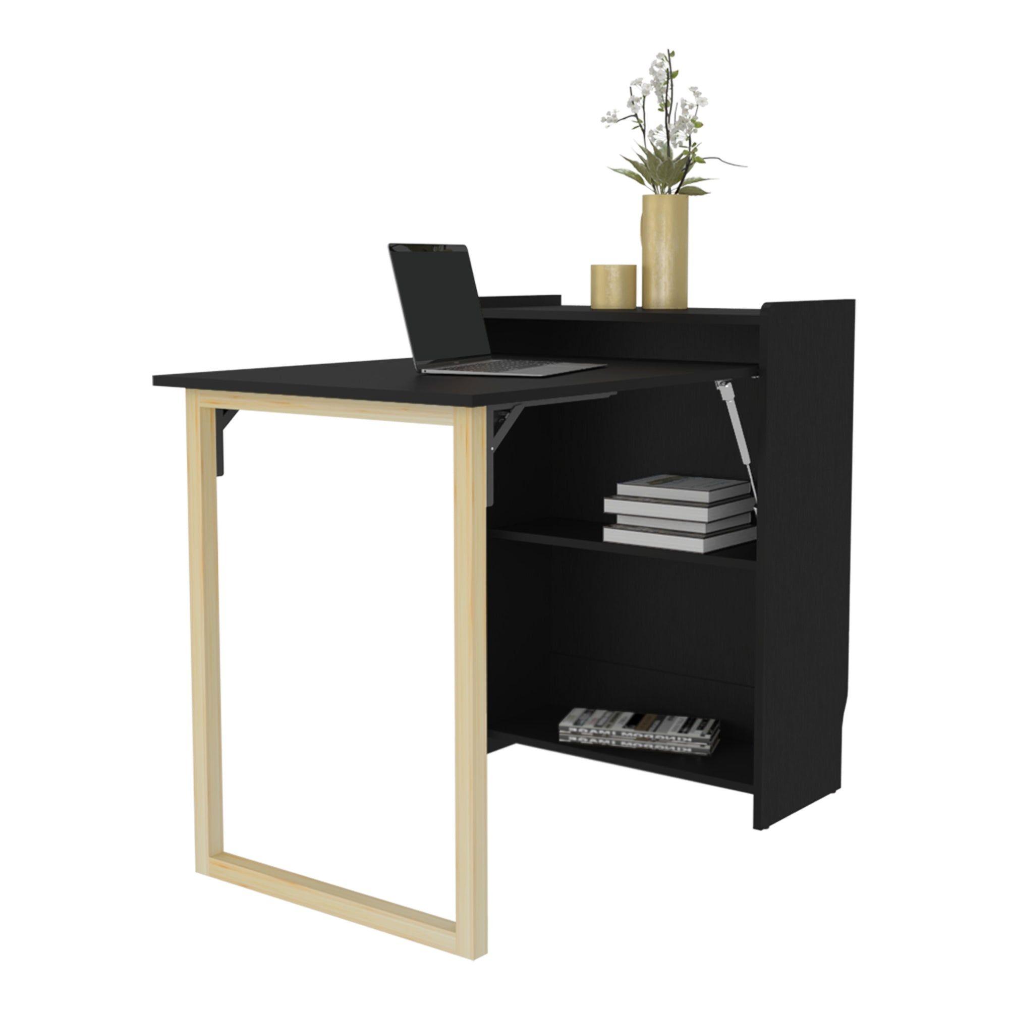 Escritorio Plegable 85,6X101X63X6 Cm Negro-2