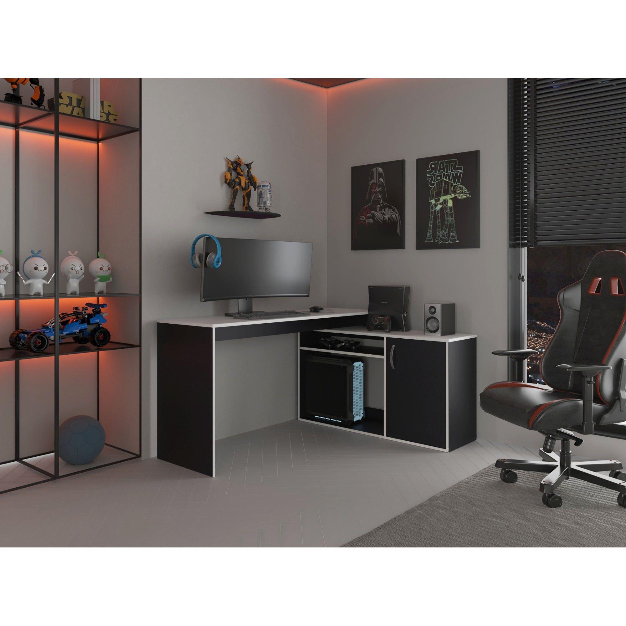 Escritorio Gamer Fm Negro Y Blanco 76,5X150X116,5 Cm-4