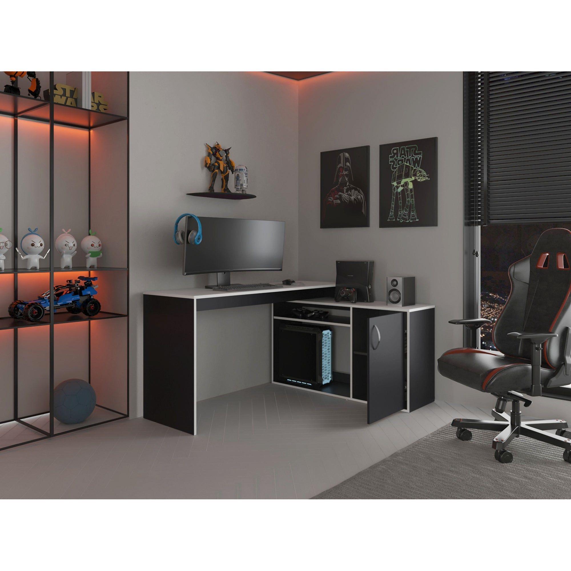 Escritorio Gamer Fm Negro Y Blanco 76,5X150X116,5 Cm-5
