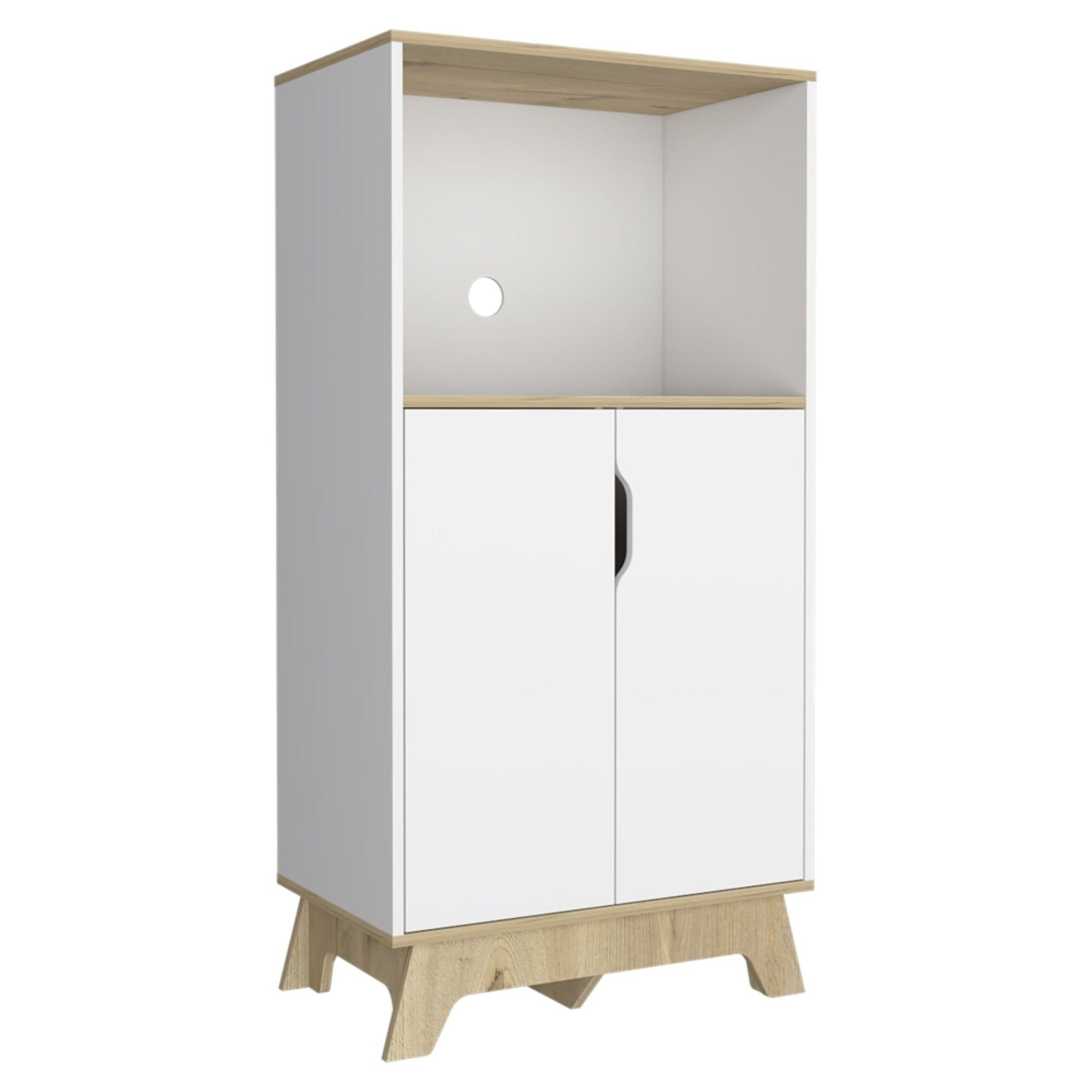 Mueble Para Microondas Con 2 Puertas Abatibles 130X65X40 Cm Blanco Y Beige-2