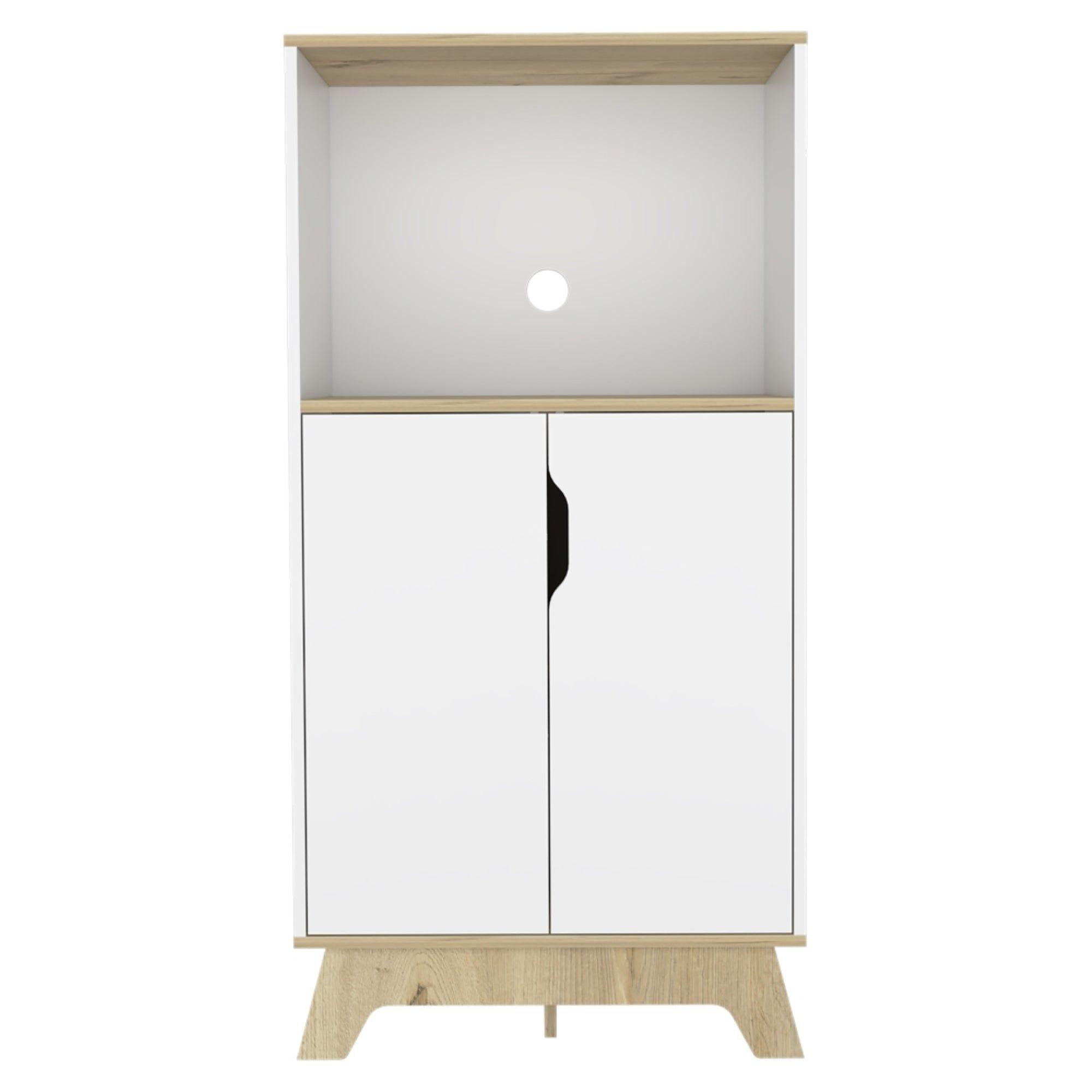 Mueble Para Microondas Con 2 Puertas Abatibles 130X65X40 Cm Blanco Y Beige-3