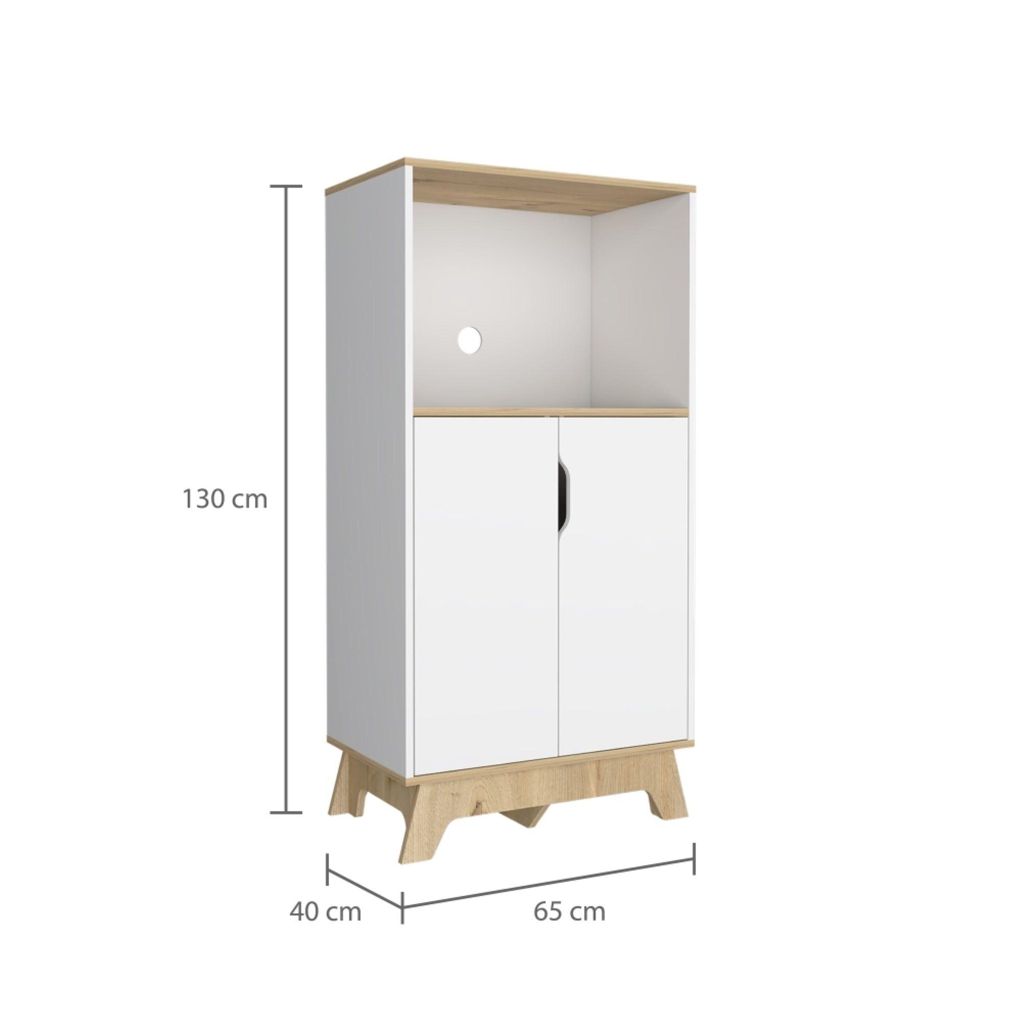Mueble Para Microondas Con 2 Puertas Abatibles 130X65X40 Cm Blanco Y Beige-4