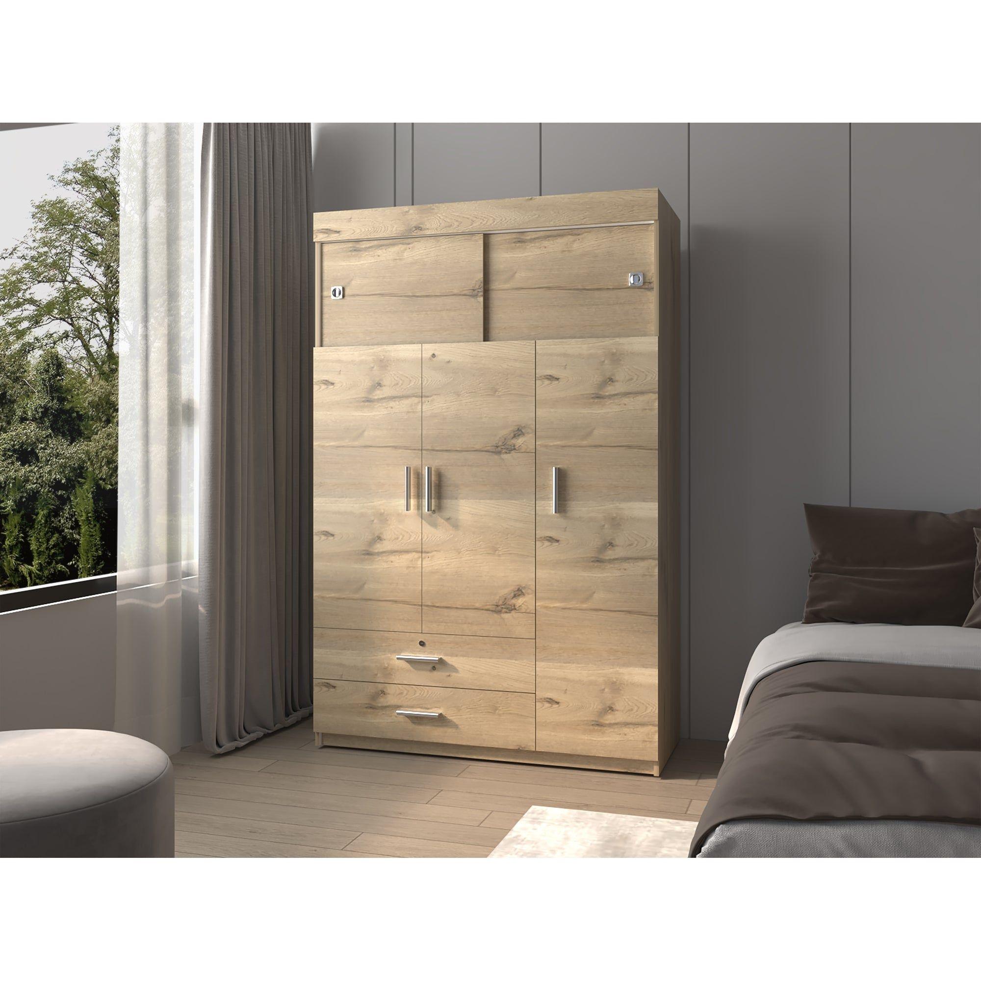CLOSET 5 PUERTAS 2 CAJONES FM-003C CAFÉ CLARO Y BLANCO-4