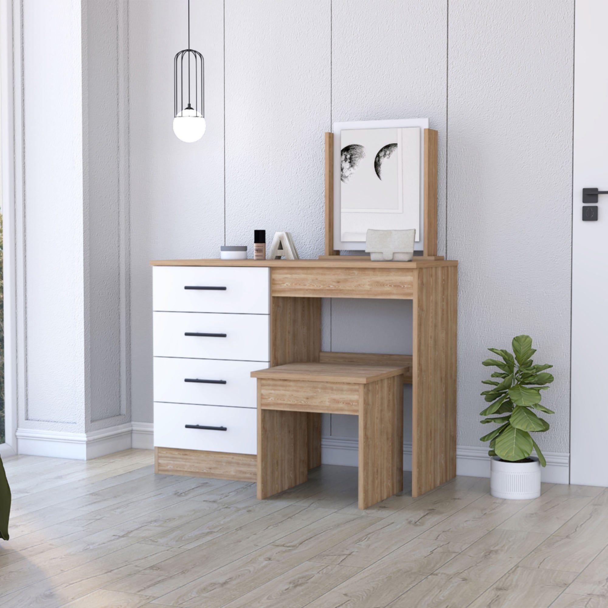 MUEBLE TOCADOR CON ESPEJO Y 4 CAJONES  FM-001C - CAFE CLARO-3