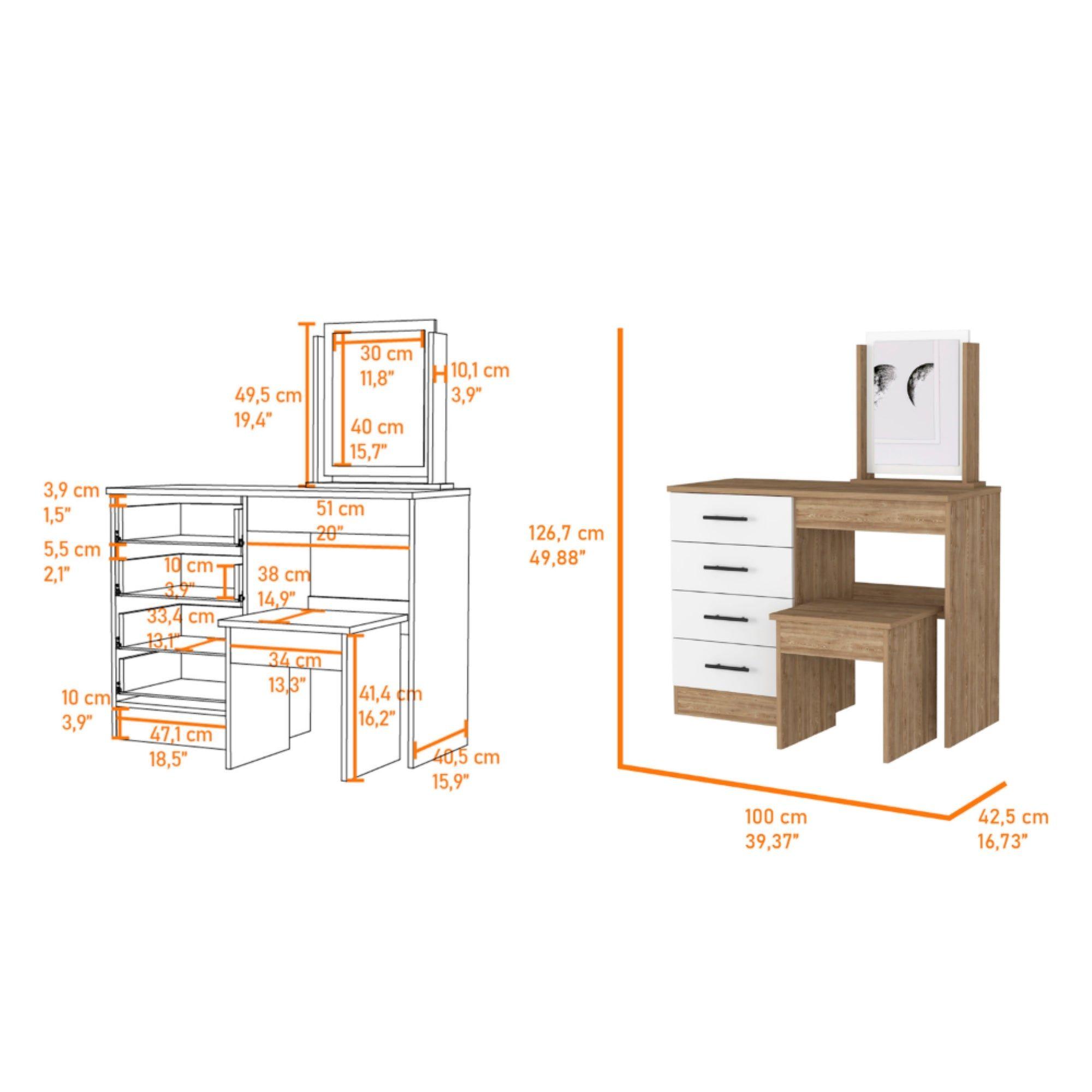 MUEBLE TOCADOR CON ESPEJO Y 4 CAJONES  FM-001C - CAFE CLARO-5