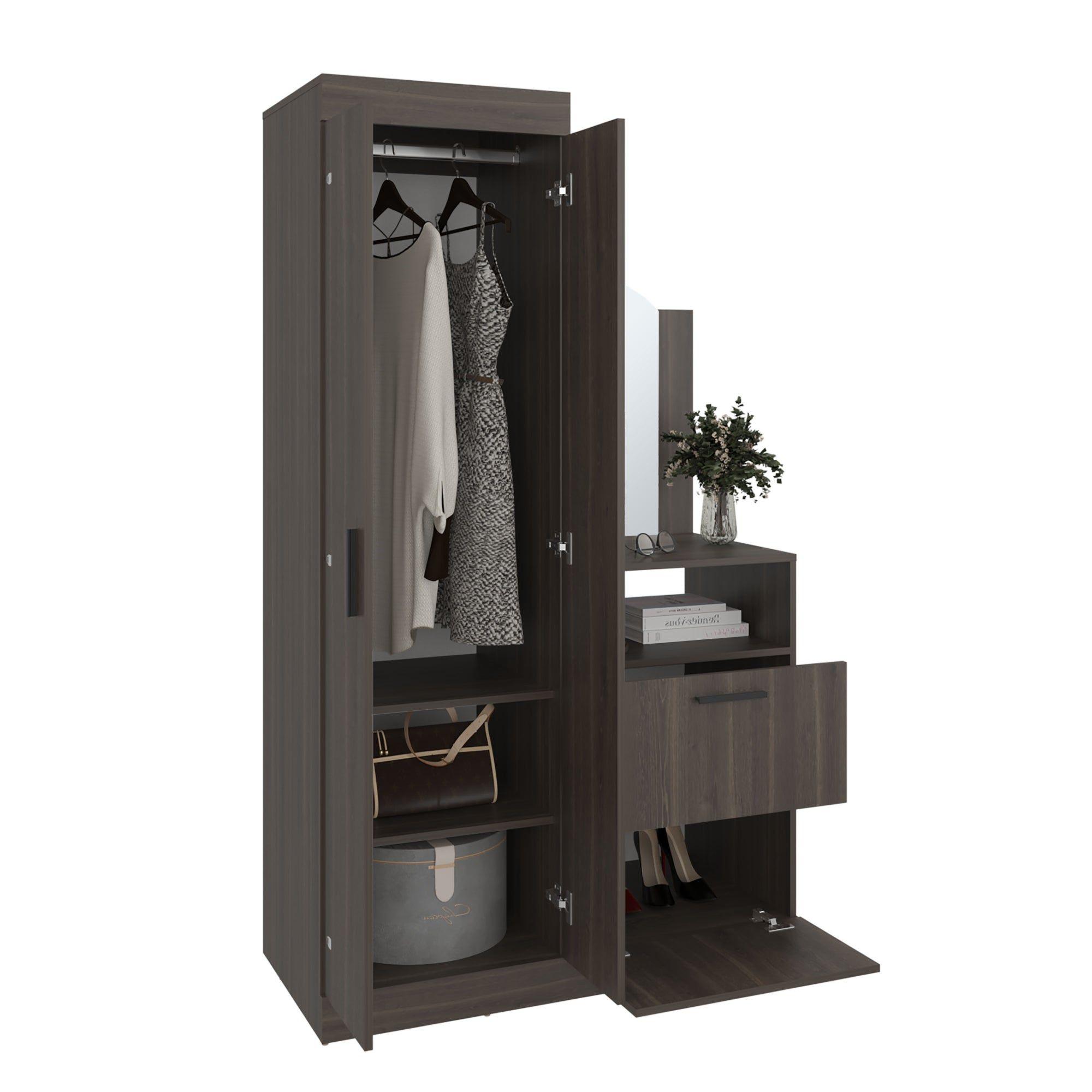Closet Comoda Con Espejo 3 Puertas 1 Cajon Café Oscuro-3