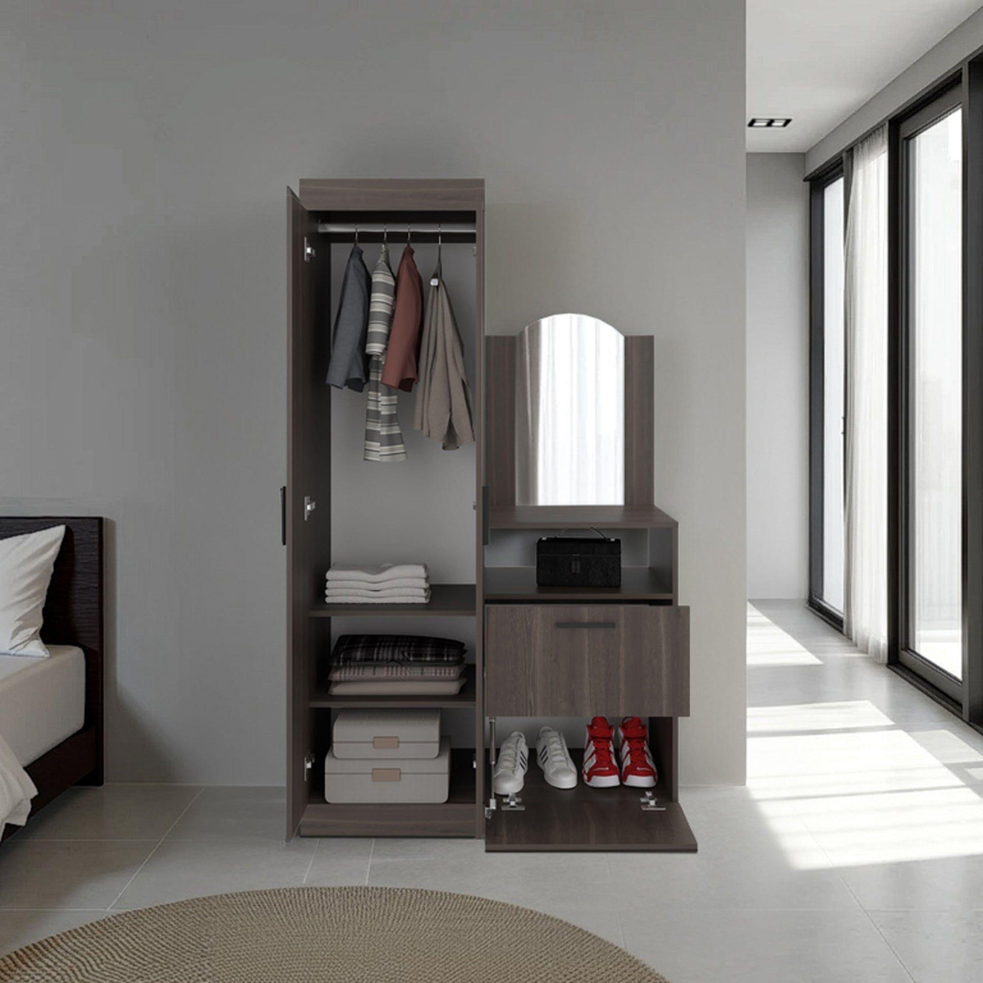 Closet Comoda Con Espejo 3 Puertas 1 Cajon Café Oscuro-5