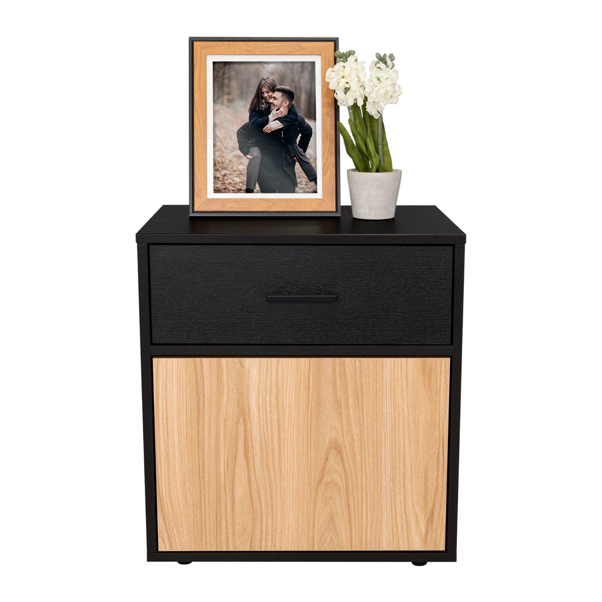 Velador 1 Puerta 45 X 55 X 40,3 Cm Café Claro Y Negro-0
