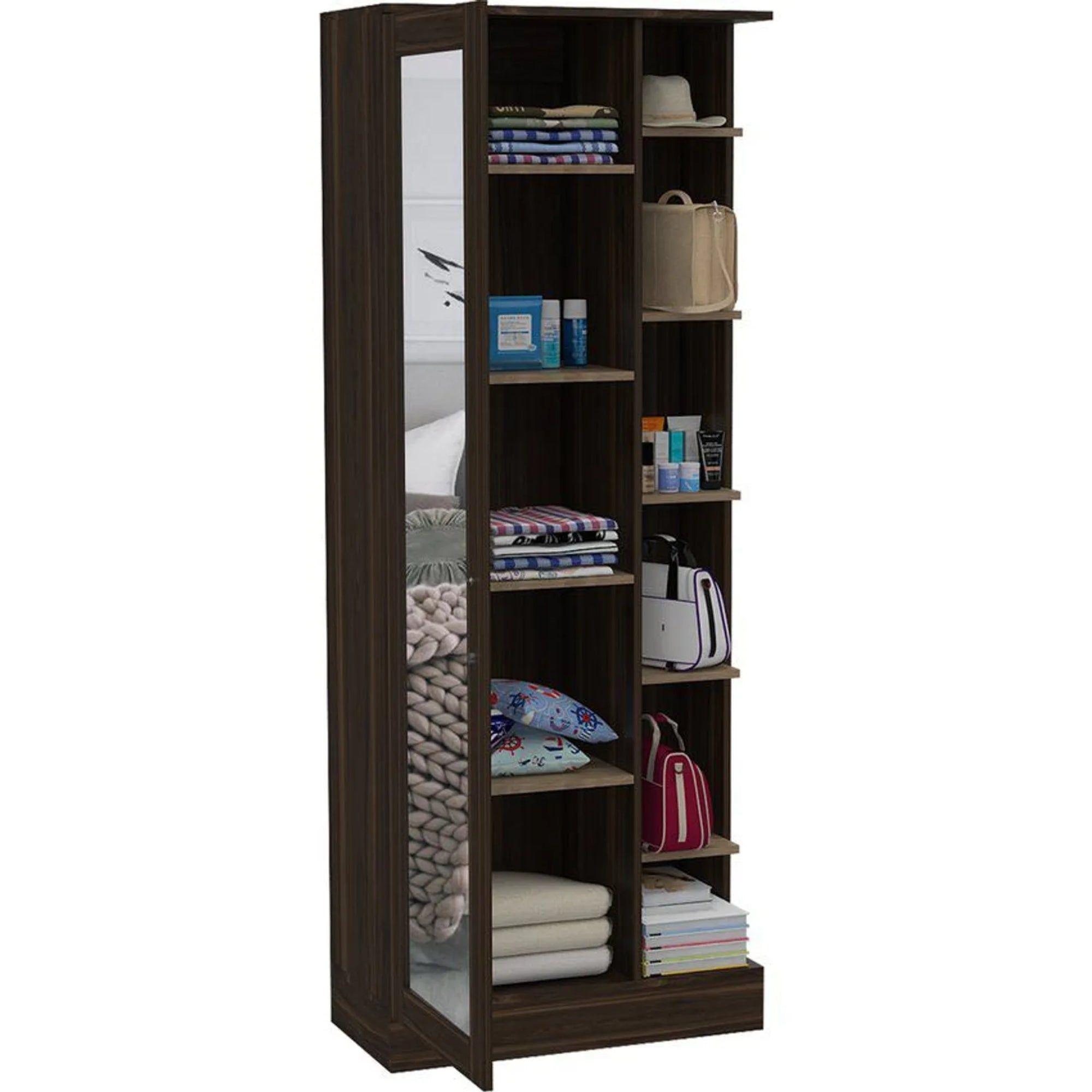Closet 1 Puerta Con Espejo Cuerpo Completo 180,7X70X40,3 Cm Café-2