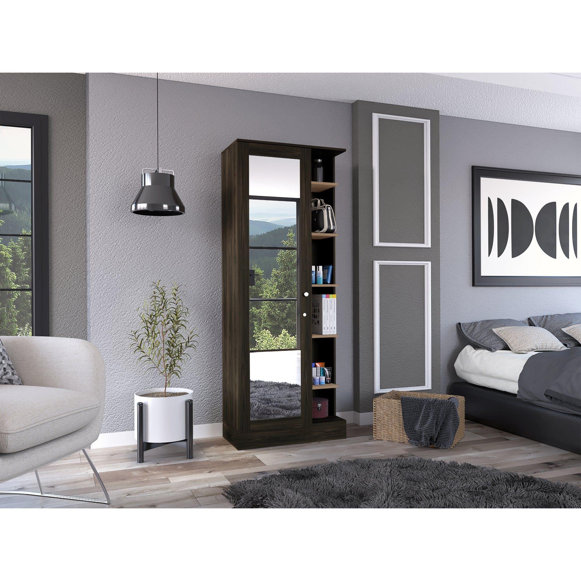 Closet 1 Puerta Con Espejo Cuerpo Completo 180,7X70X40,3 Cm Café-4