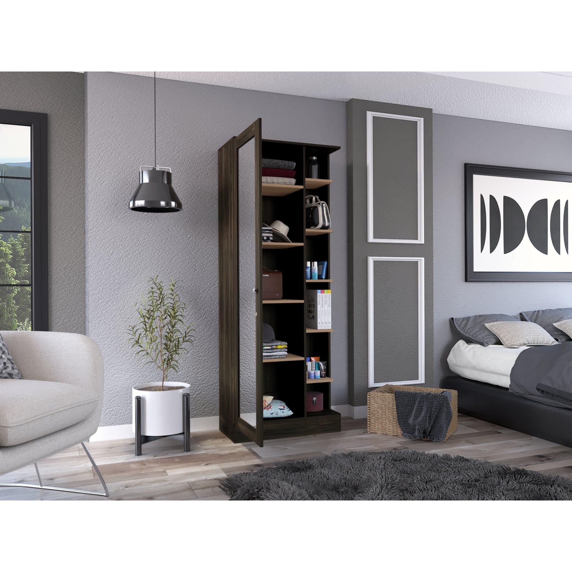 Closet 1 Puerta Con Espejo Cuerpo Completo 180,7X70X40,3 Cm Café-5