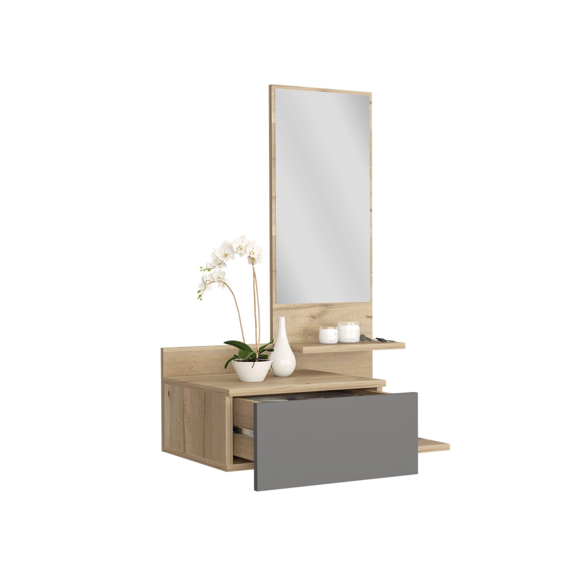 MUEBLE RECIBIDOR PARED CON ESPEJO 1 CAJON FM-002C - CAFÉ CLARO-2