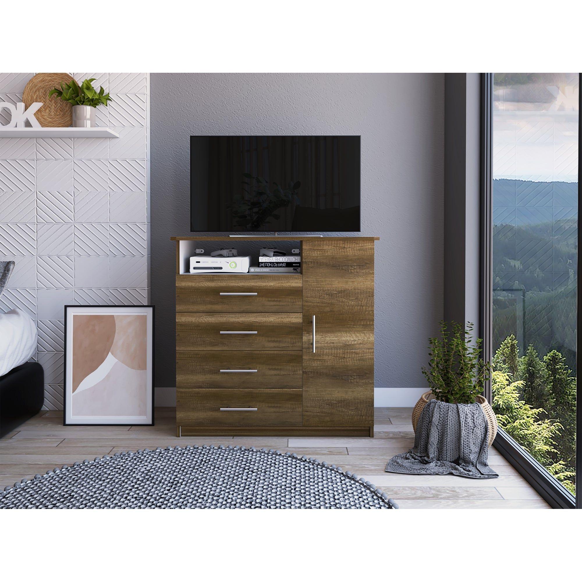 COMODA TV 40"  4 CAJONES 1 PUERTA FM-018O - CAFÉ OSCURO-4