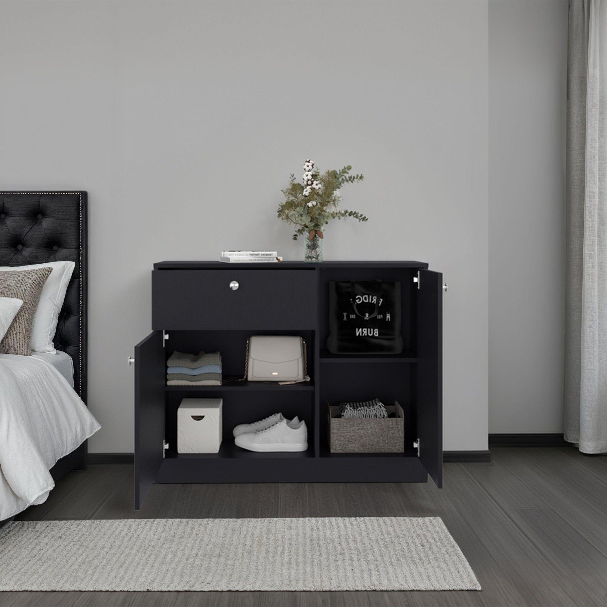 Comoda 2 Puertas 80x100x30,2 Cm Negro-5