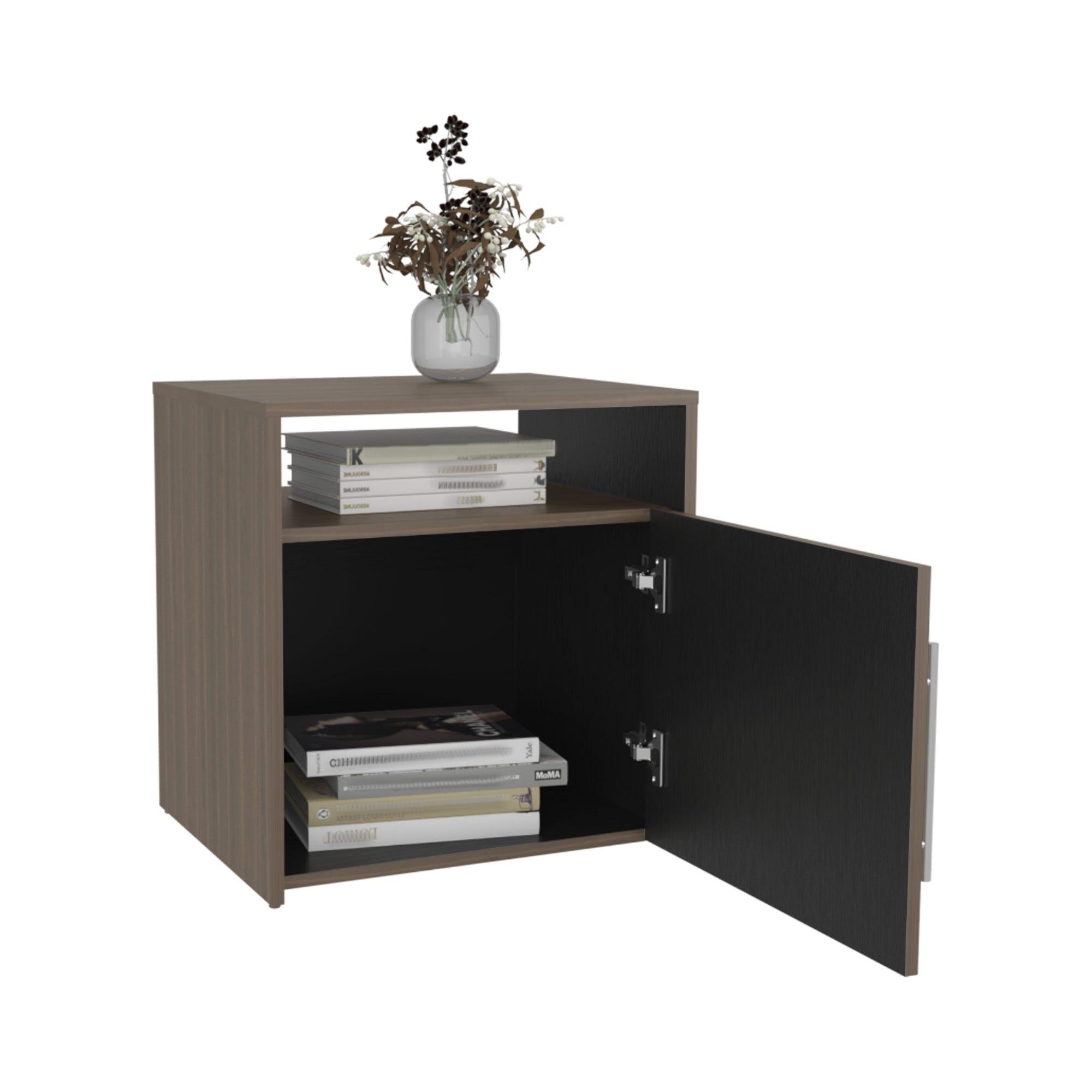 Velador Con 1 Puerta 54,1X52X42,3 Cm Café Y Negro-2