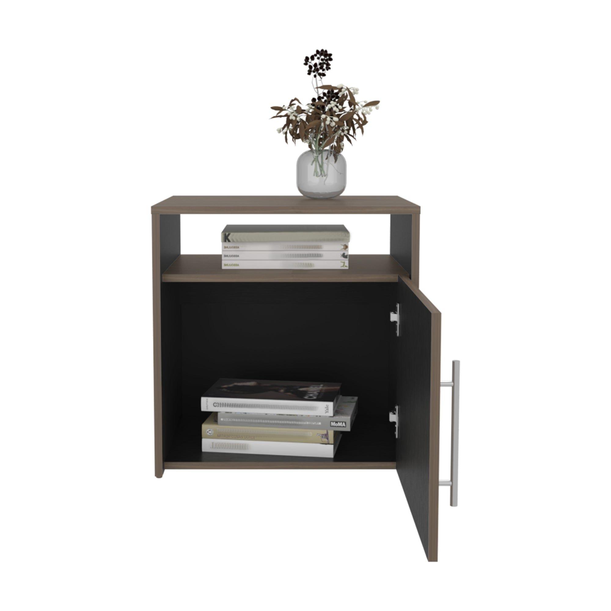 Velador Con 1 Puerta 54,1X52X42,3 Cm Café Y Negro-3