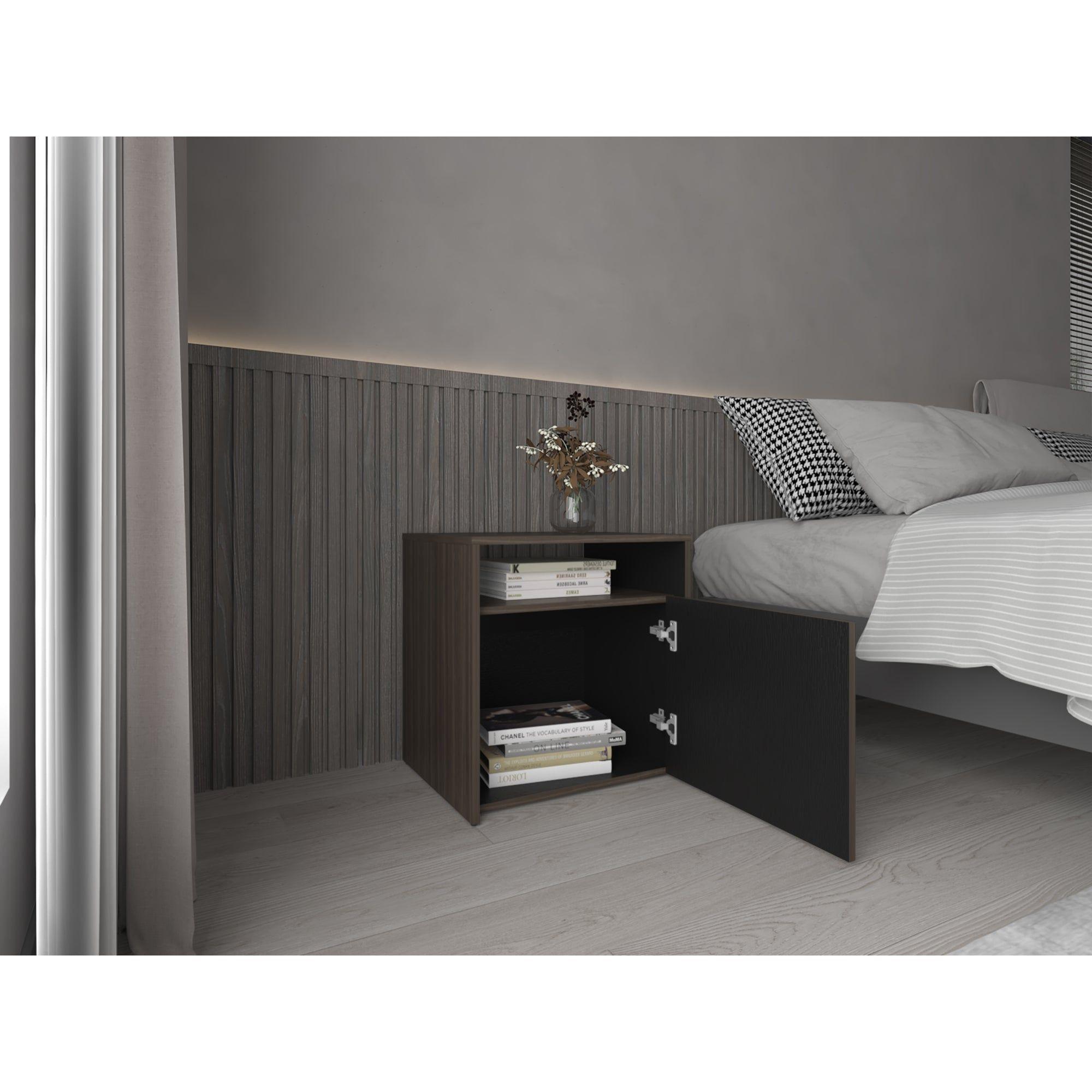 Velador Con 1 Puerta 54,1X52X42,3 Cm Café Y Negro-6