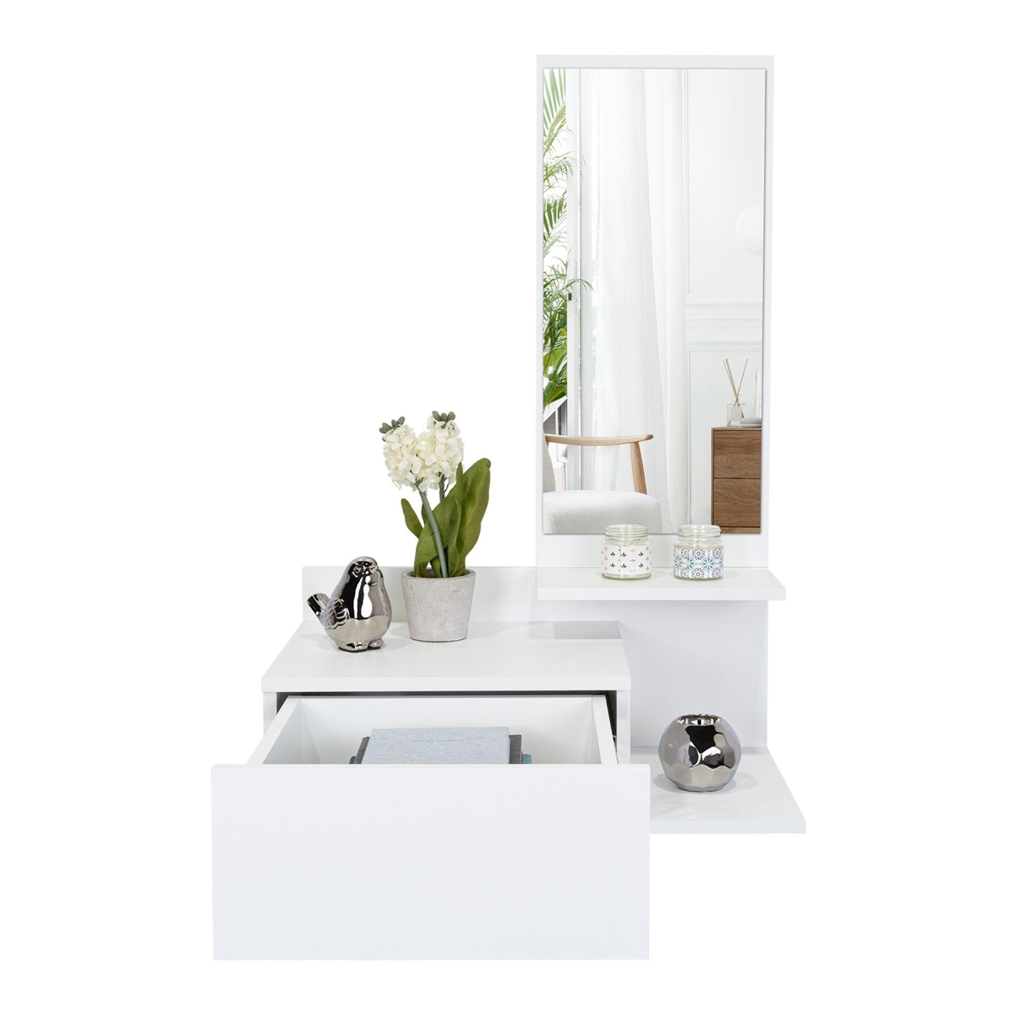 Mueble Recibidor De Pared Living 1 Cajon 90X60X35 Cm Blanco-3