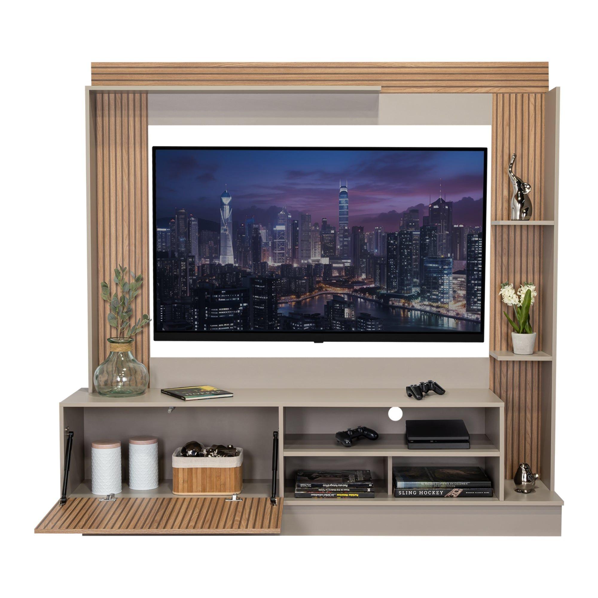 Centro De Entretenimiento Tv 70" 175X180X38,5 Cm Café Claro Y Gris-2