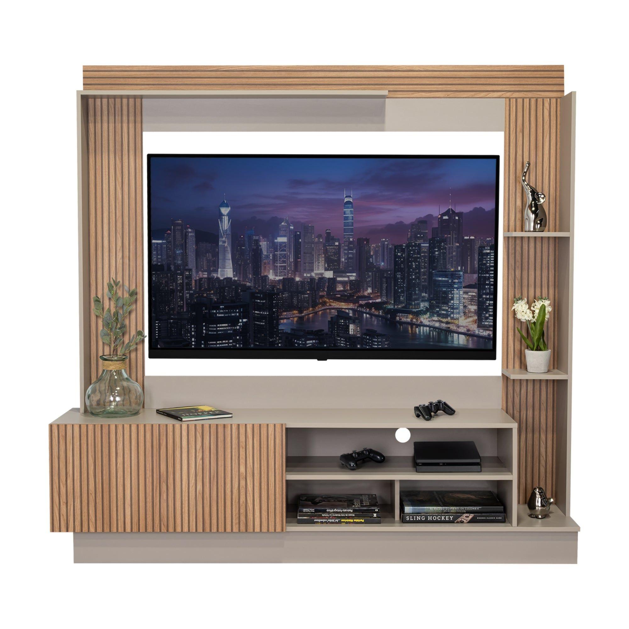 Centro De Entretenimiento Tv 70" 175X180X38,5 Cm Café Claro Y Gris-3