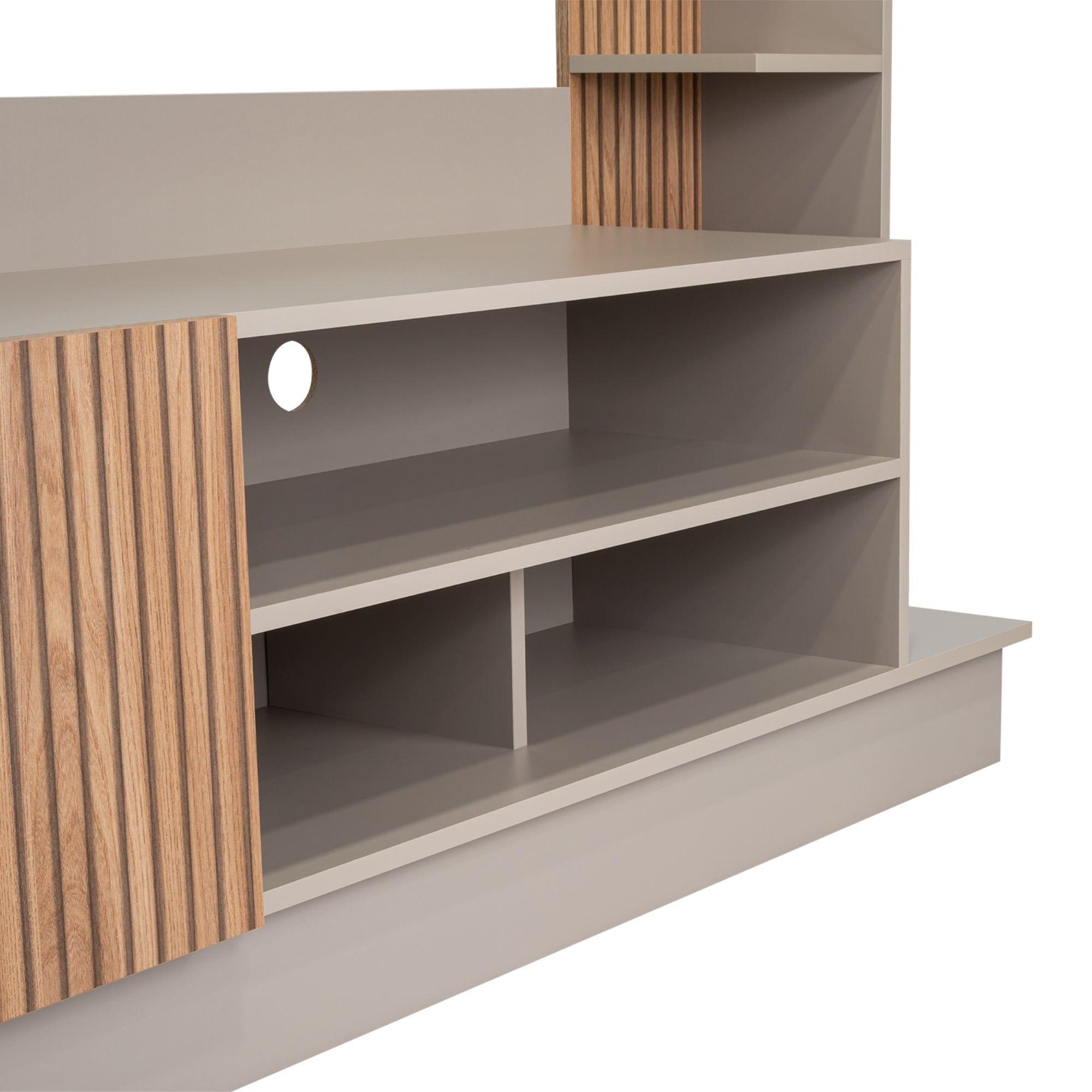 Centro De Entretenimiento Tv 70" 175X180X38,5 Cm Café Claro Y Gris-4