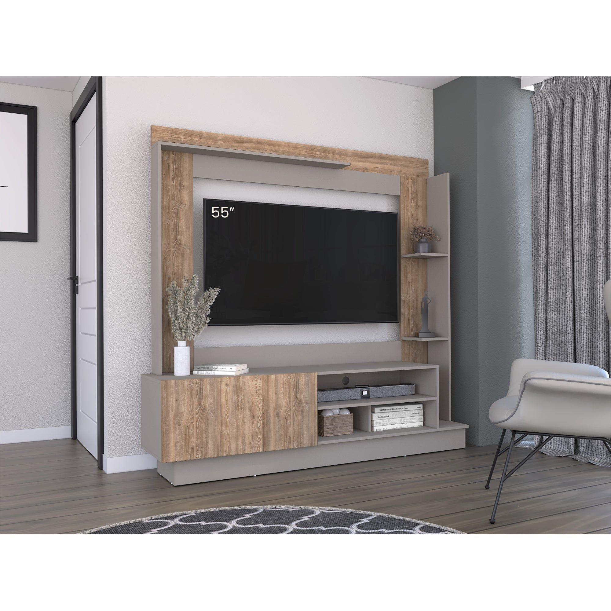 Centro De Entretenimiento Tv 70" 175X180X38,5 Cm Café Claro Y Gris-7