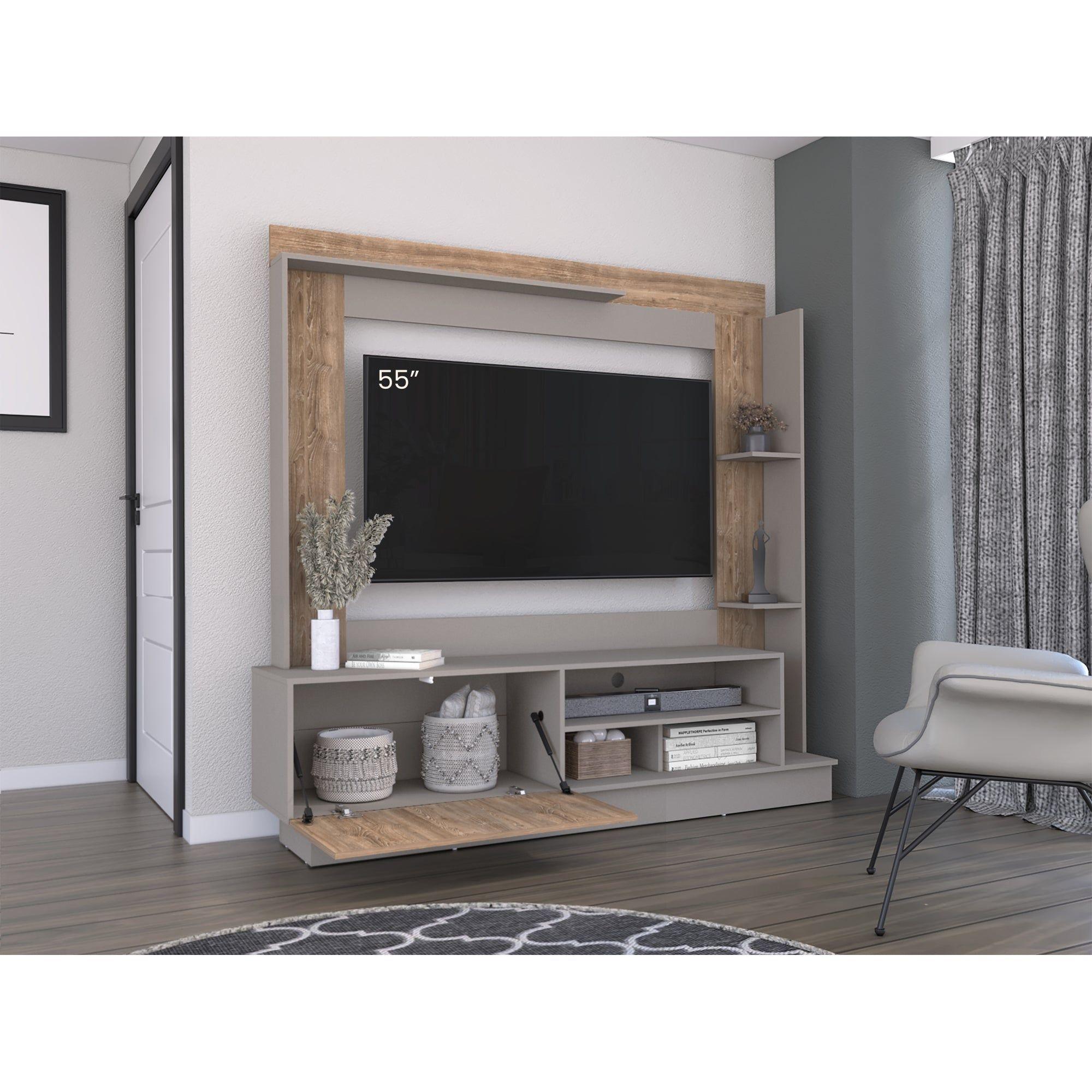 Centro De Entretenimiento Tv 70" 175X180X38,5 Cm Café Claro Y Gris-8